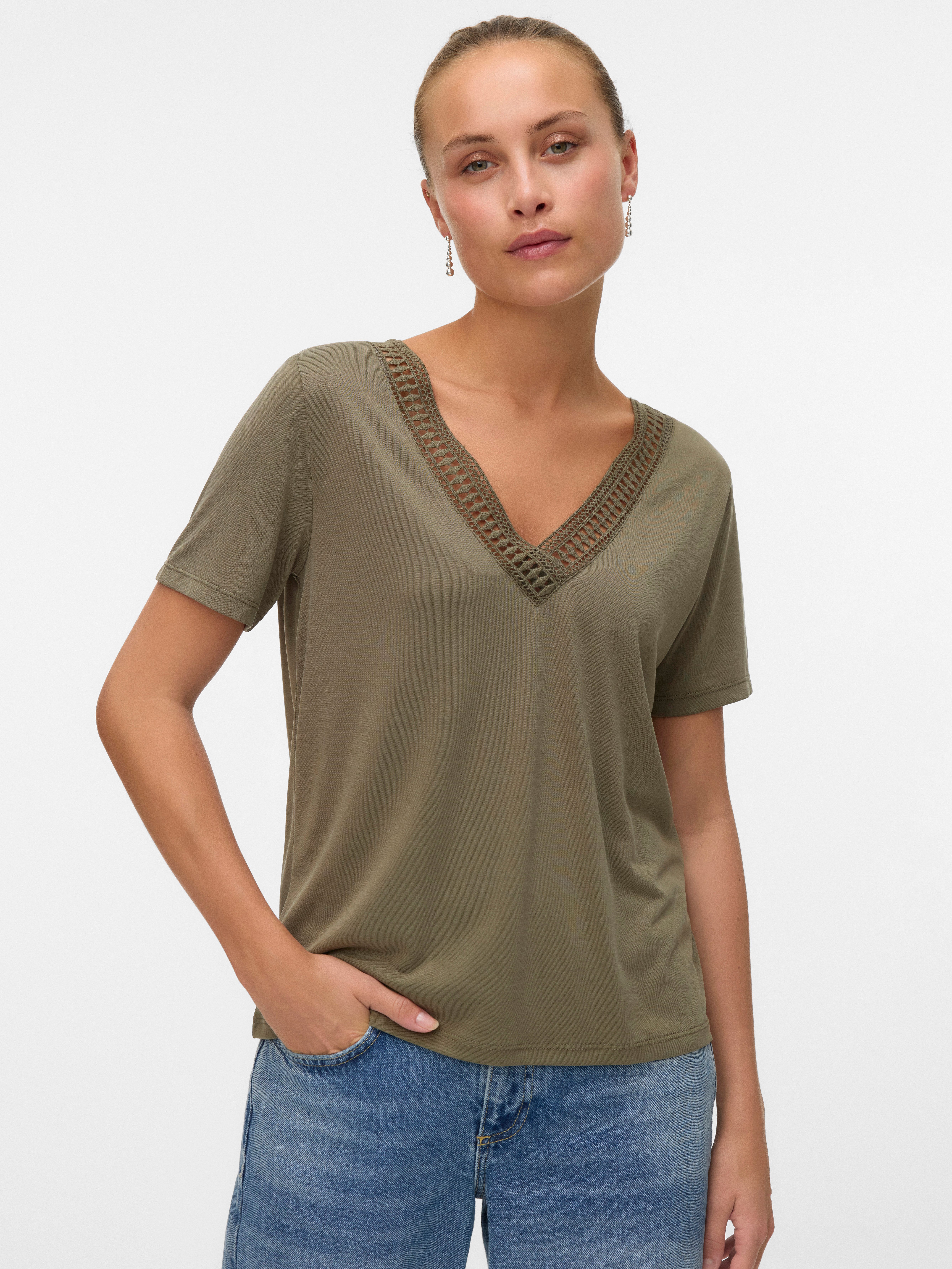 Vero Moda Kurzarmshirt VMSAVANNAH LACE 2-WAY SS TOP JRS günstig online kaufen