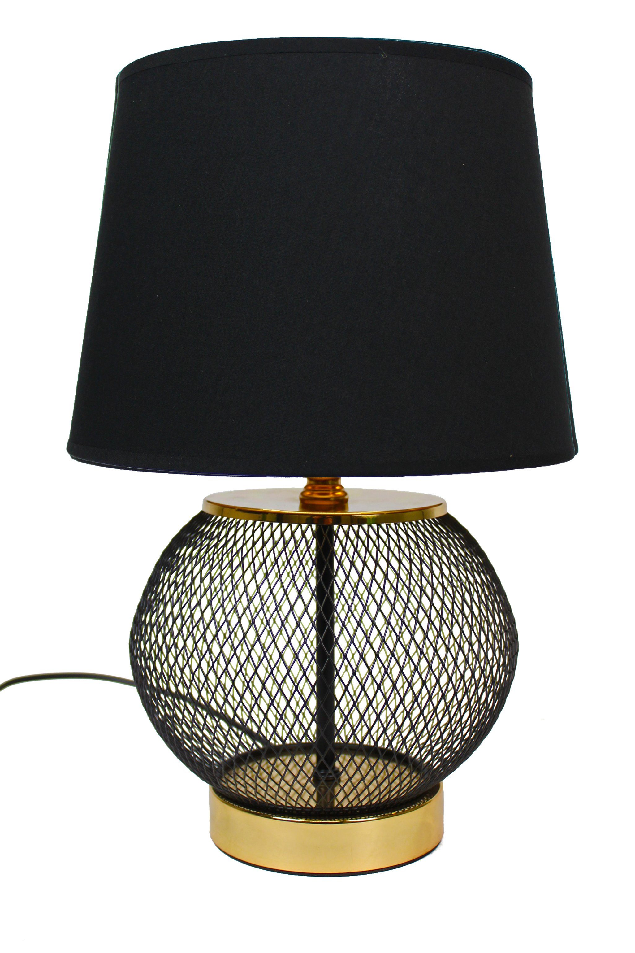 Arnusa Tischleuchte Tischlampe rund Metall, schwarz gold mit schwarzem Schi günstig online kaufen