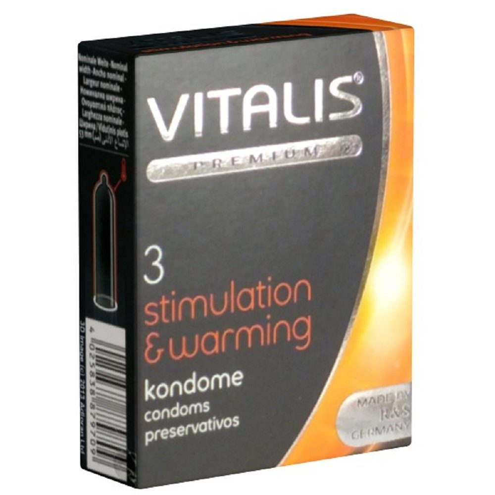 Packung PREMIUM warme «Stimulation und Gefühle, heiße VITALIS Vitalis Kondome & 3 Stimulation, Wärmeeffekt angenehm im Gebrauch zuverlässig, St., Warming» Kondome mit, mit sicher