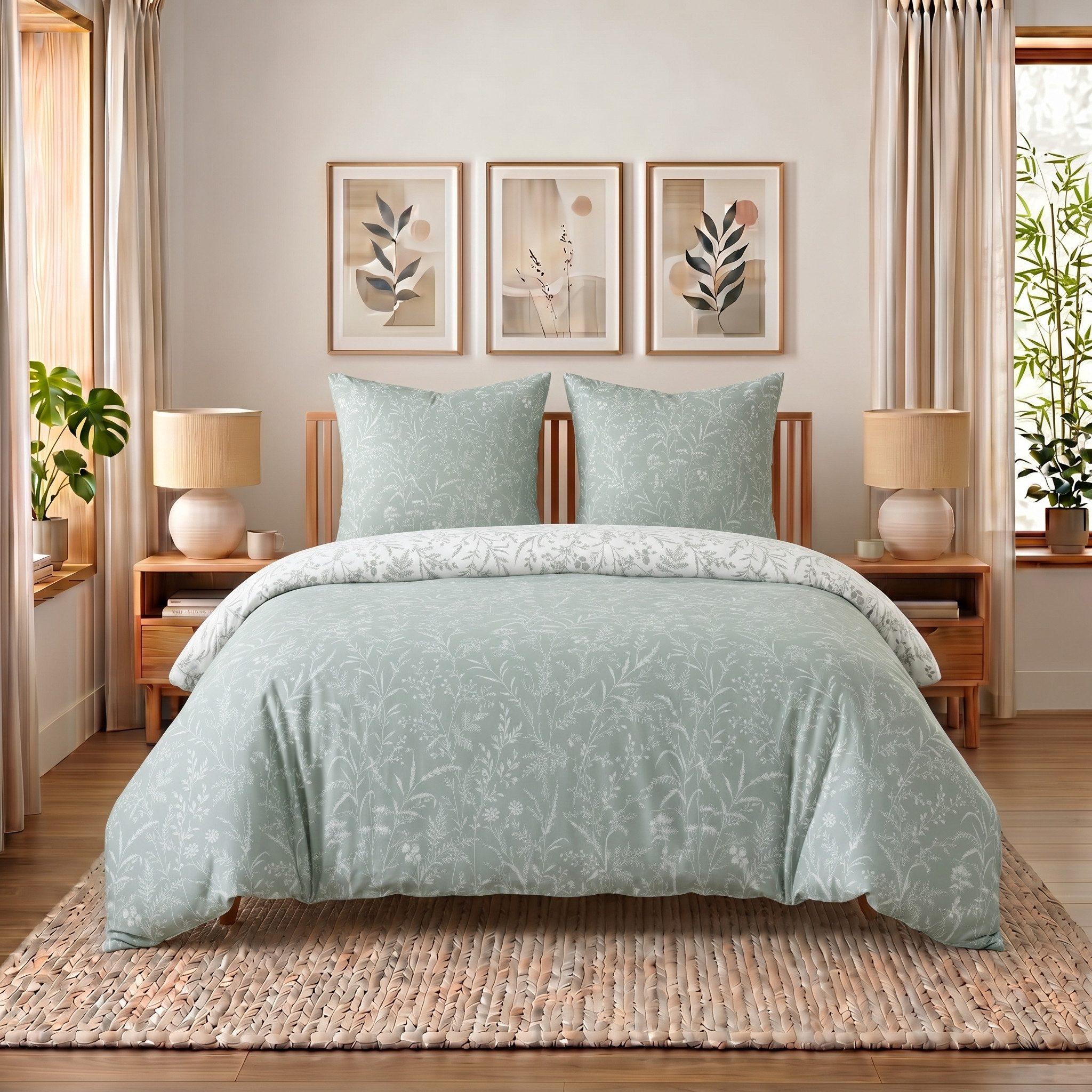 Buymax Bettwäsche Blossom Wendebettwäsche sets für Einzel- und Doppelbetten, Polycotton, 3 teilig, Bettbezug-Set 200x200 cm Reißverschluss, 60% Baumwolle, 40% Polyester