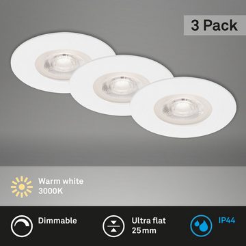 Briloner Leuchten LED Einbauleuchte 7047-036, LED fest verbaut, Warmweiß, Einbauleuchte SET für Bad - dimmbar IP44 Ø9cm