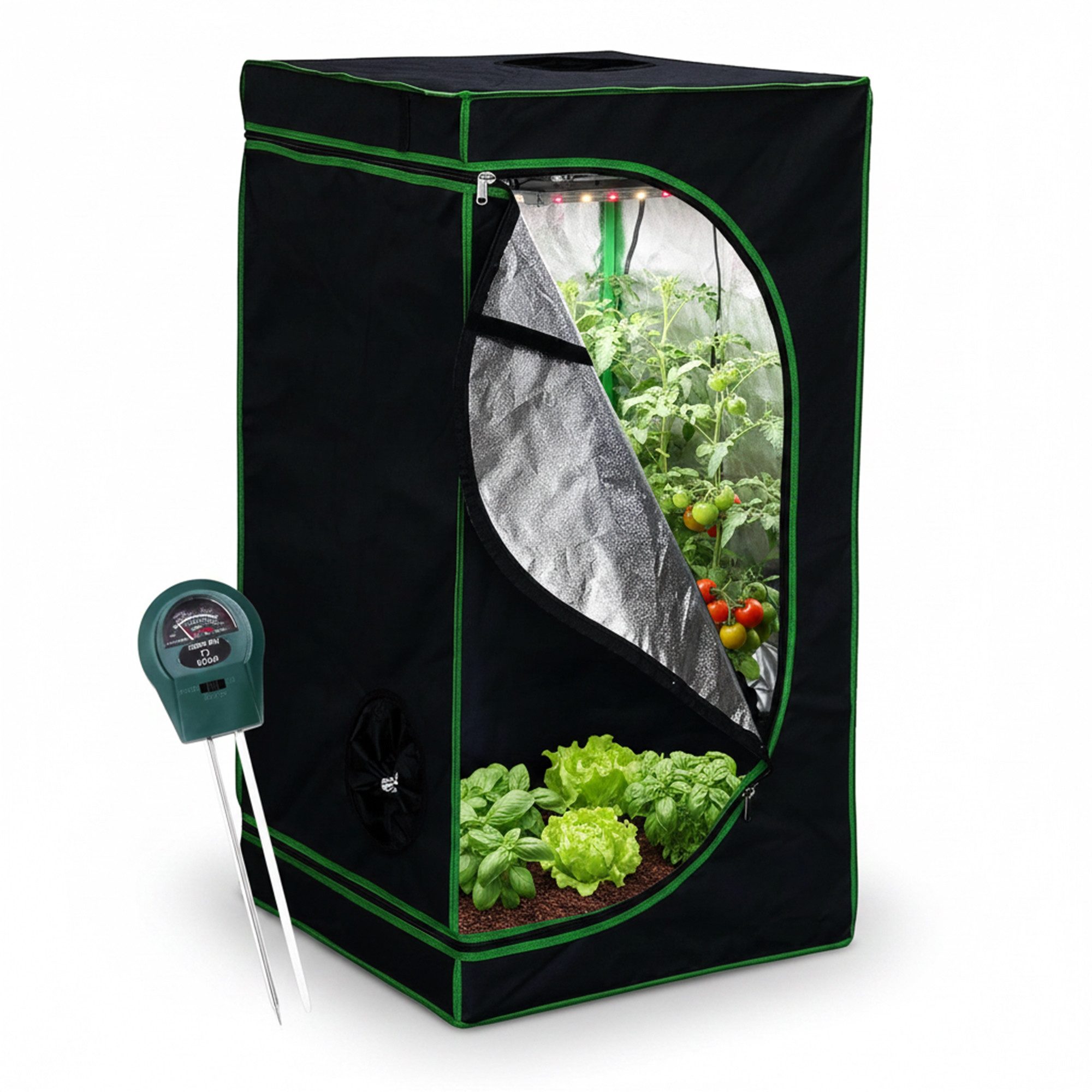Mucola Gewächshaus Growbox Indoor Gewächshaus Pflanzenzelt Zuchtzelt Growroom Darkroom, Stück, inkl. 3 in 1 Feuchtigkeitsmessgerät für Pflanzen