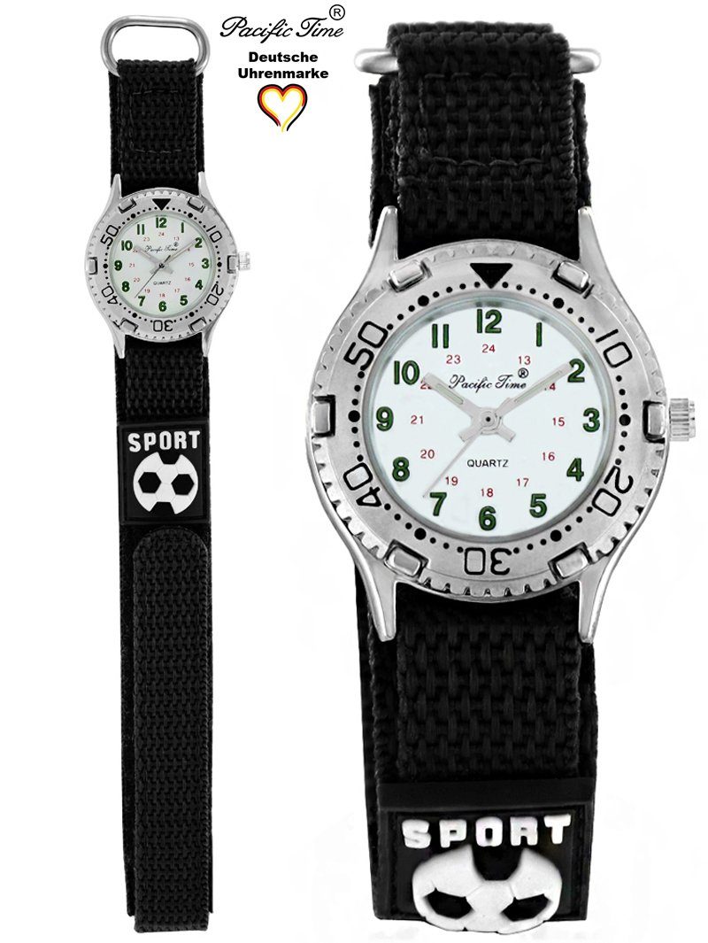 Pacific Time Quarzuhr Kinder Armbanduhr Fußball Stoffarmband Klettverschluß Lünette, Gratis Versand