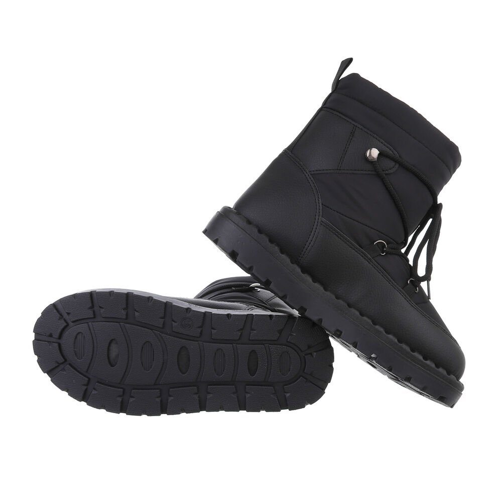 Snowboots Damen in Schnürstiefeletten Snowboots Schwarz Freizeit Ital-Design Flach