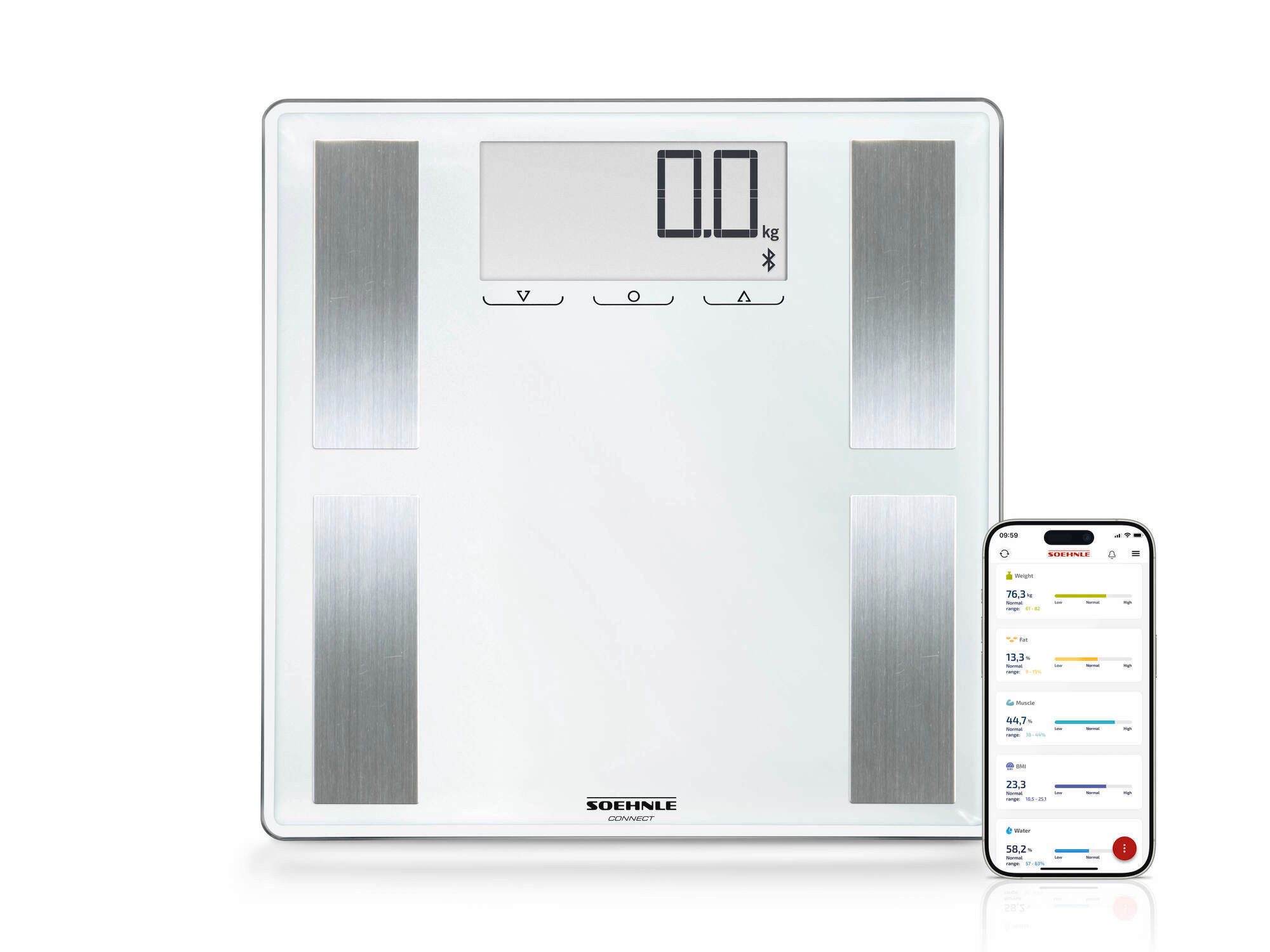 Soehnle Körper-Analyse-Waage Shape Sense Connect 100 mit Bluetooth®, 1-tlg., Körperanalyse(BIA), Kalorienbedarf, BMI Berechnung, bis 180kg