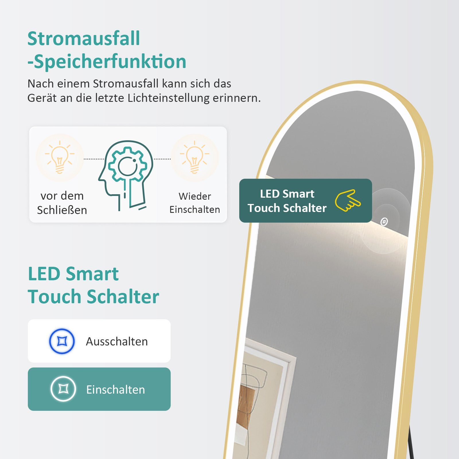 EMKE Standspiegel Bogen Standspiegel Ganzkörperspiegel mit Beleuchtung, 3 L günstig online kaufen