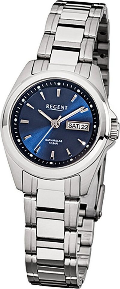 Regent Quarzuhr Regent Damen-Armbanduhr silber Analog F-518, Damen  Armbanduhr rund, klein (ca. 27mm), Edelstahlarmband