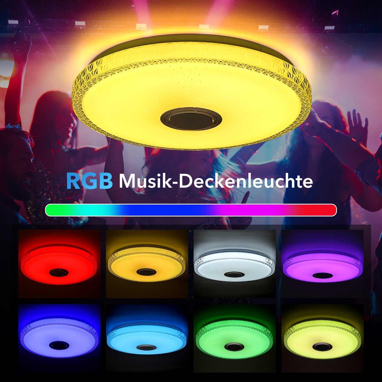 oyajia LED Deckenleuchte 40W Kristall LED Deckenlampe mit Bluetooth Lautsprecher, RGB Dimmbare, LED fest integriert, Kaltweiß/Naturweiß/Warmweiß/RGB Farbwechsel – Bild 4 von 5
