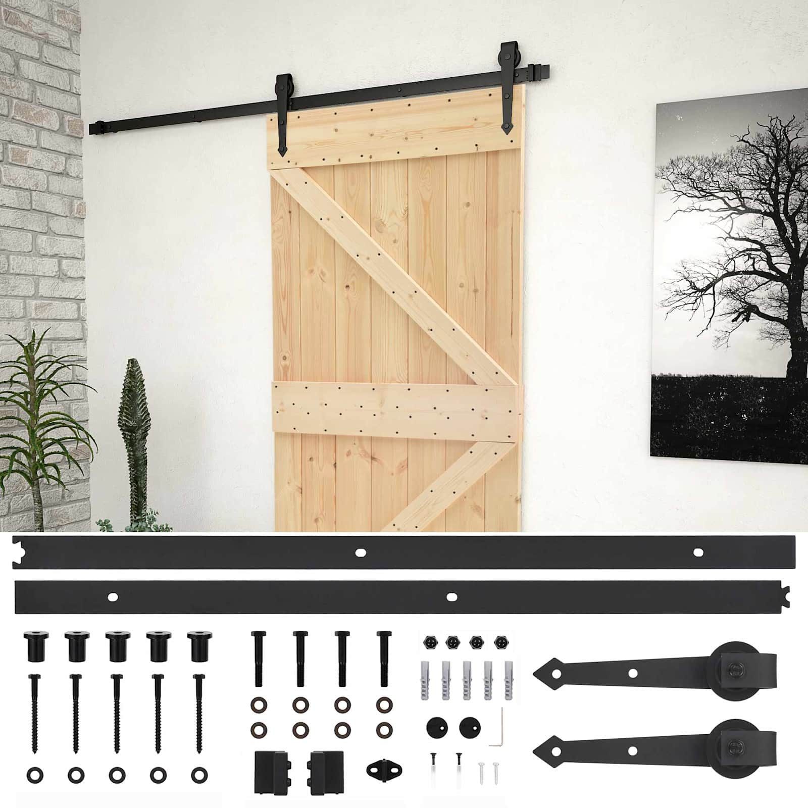 furnicato Schiebetür Massivholz 200 x 210 cm Natur und Schwarz, Platzsparende Schiebetür mit Stahlschiene für deinen Innenbereich