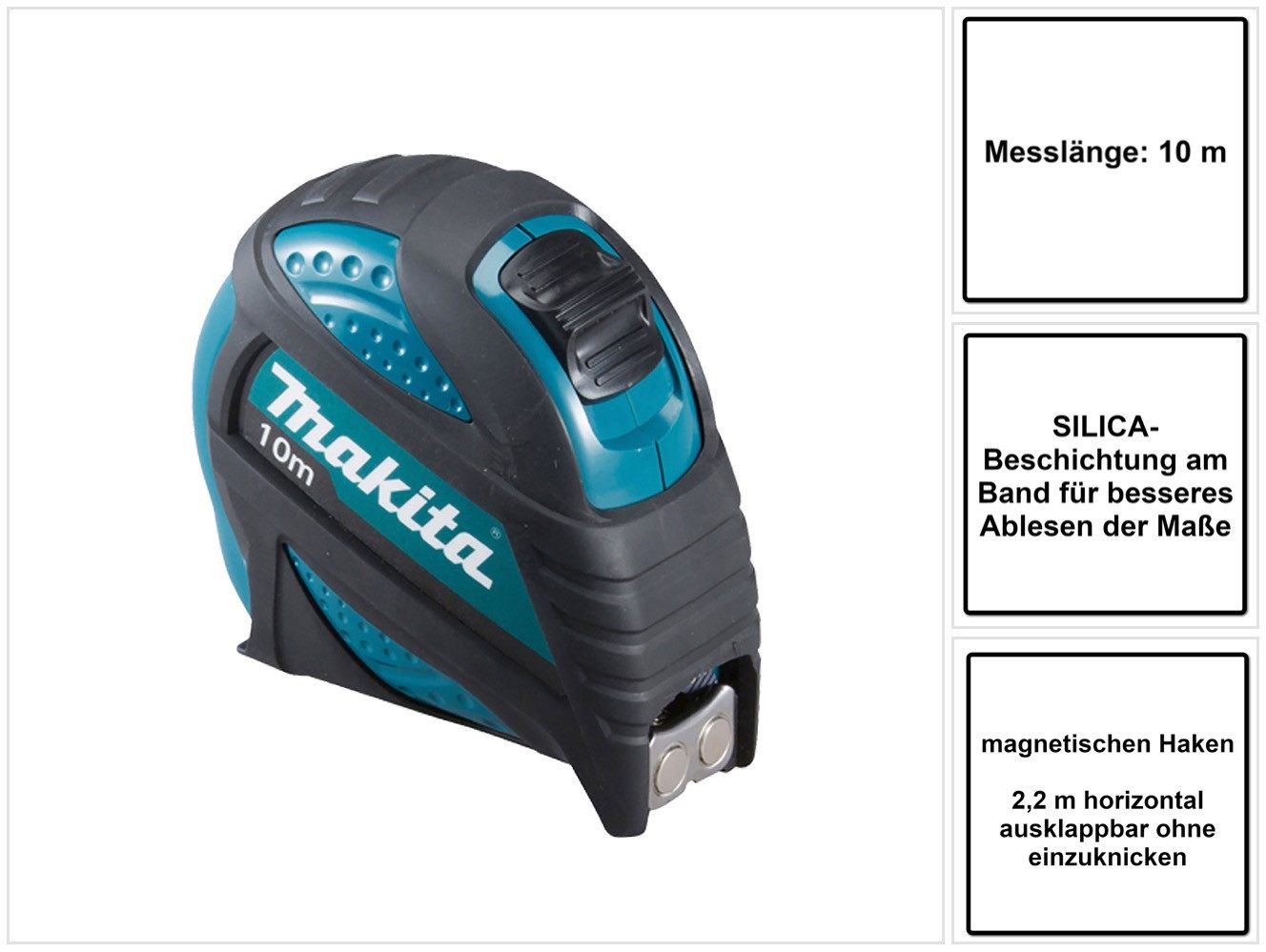 Makita Maßband B-57168 Maßband 10 m Rollbandmaß mit magnetischen Haken