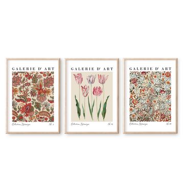 homestyle-accessoires Poster Bilder Wandbilder Bilderset VINTAGE FLOWERS BOTANIQUE 3er Set, Ohne Bilderrahmen