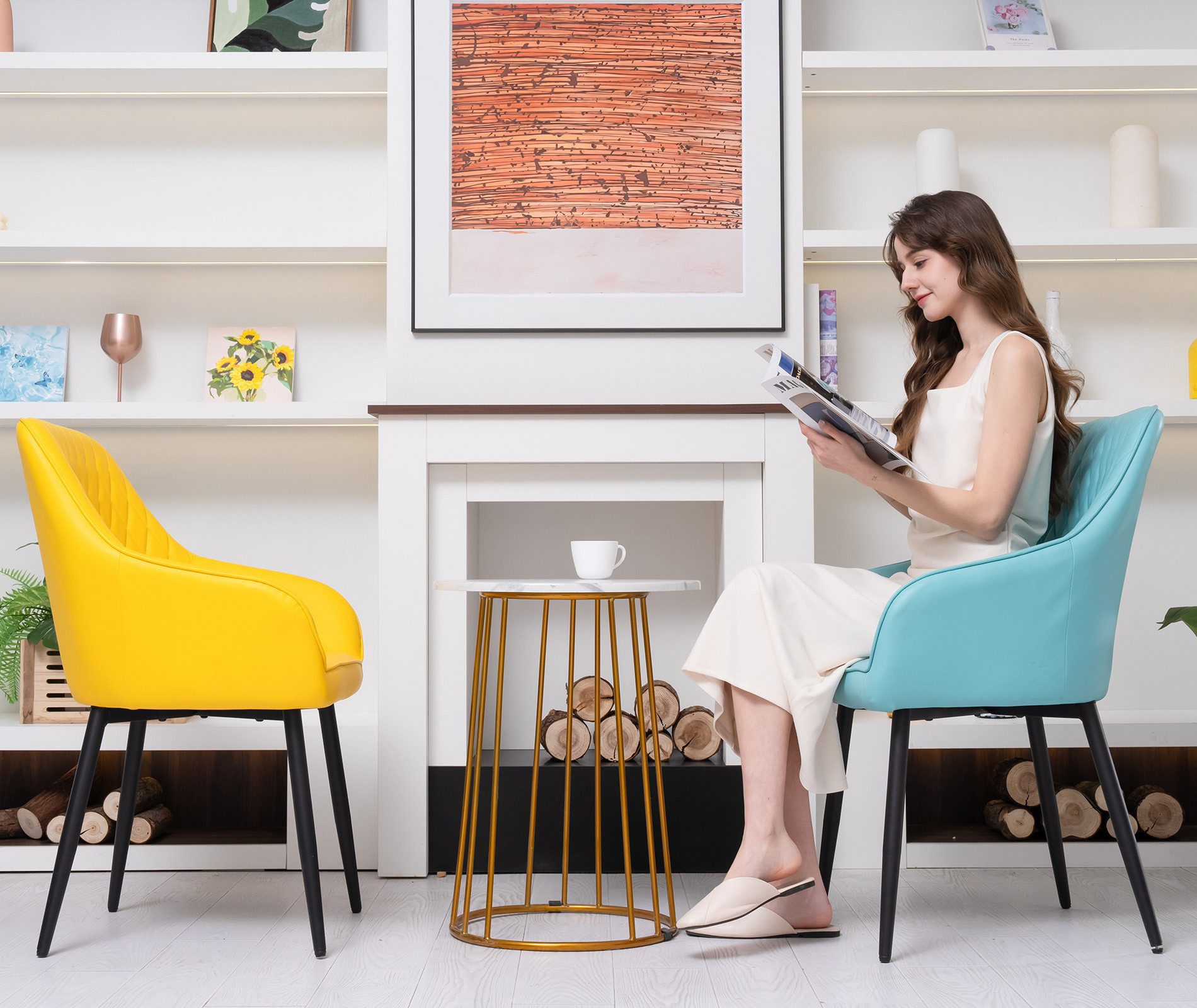 HOMAVO Esszimmerstuhl Stuhlset mit Armlehnen in Stoff oder Kunstleder (2 St), Nach EN 12520 geprüft, mit Armlehnen, Metallbeinen, weiche Polsterung