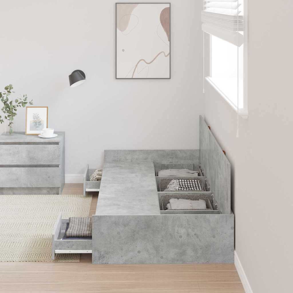 furnicato Bett Bettrahmen mit Kopfteil 75 x 190 cm Beton Grau, Stabiles Einzelbett mit integriertem Stauraum für dein Schlafzimmer