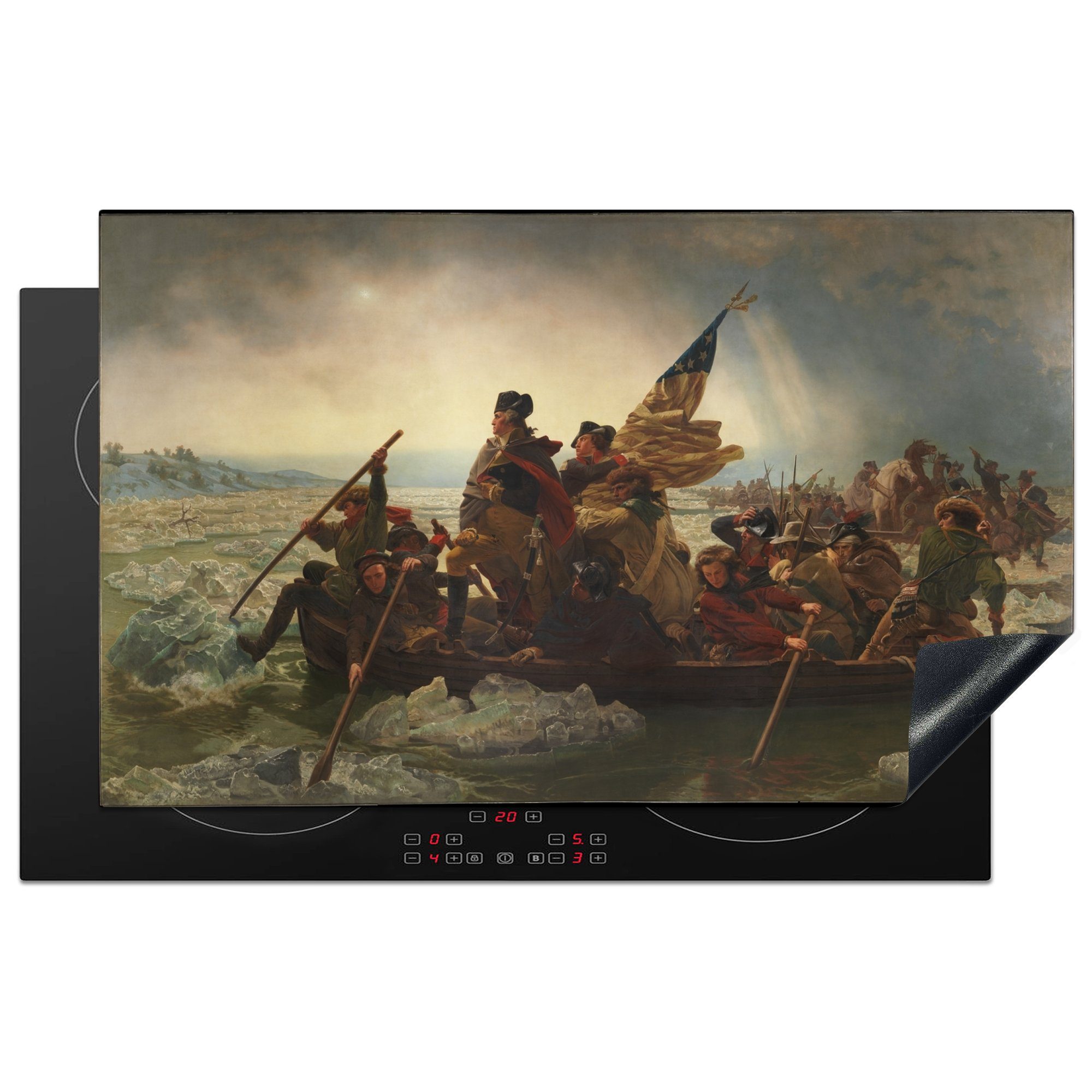 MuchoWow Herdblende-/Abdeckplatte Washington überquert den Delaware - Gemälde von Emanuel Gottlieb, Vinyl, (1 tlg), 83x51 cm, Ceranfeldabdeckung, Arbeitsplatte für küche