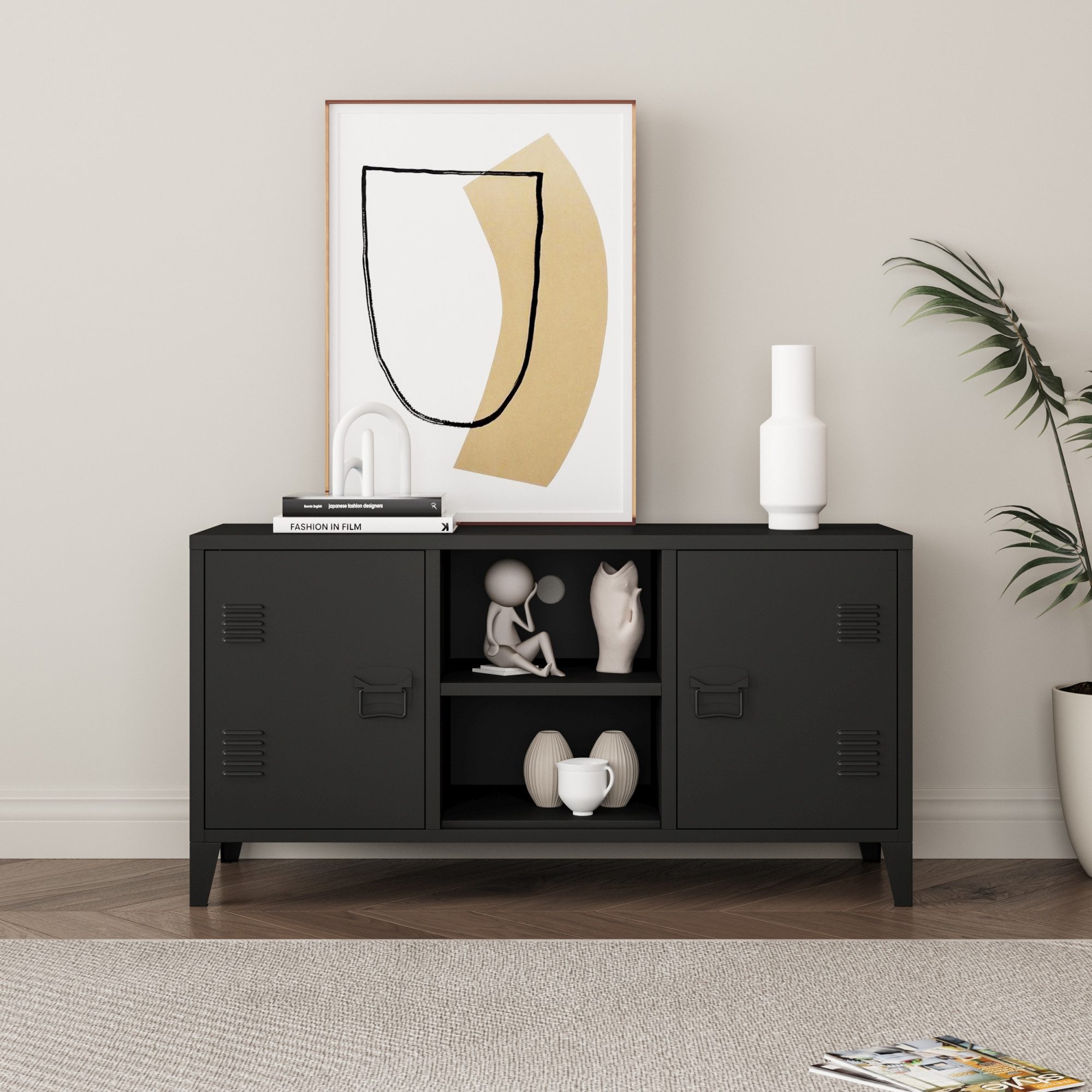 en.casa Sideboard, »Kotka« mit 2 Türen Metall 113 x 40 x 58 cm Schwarz
