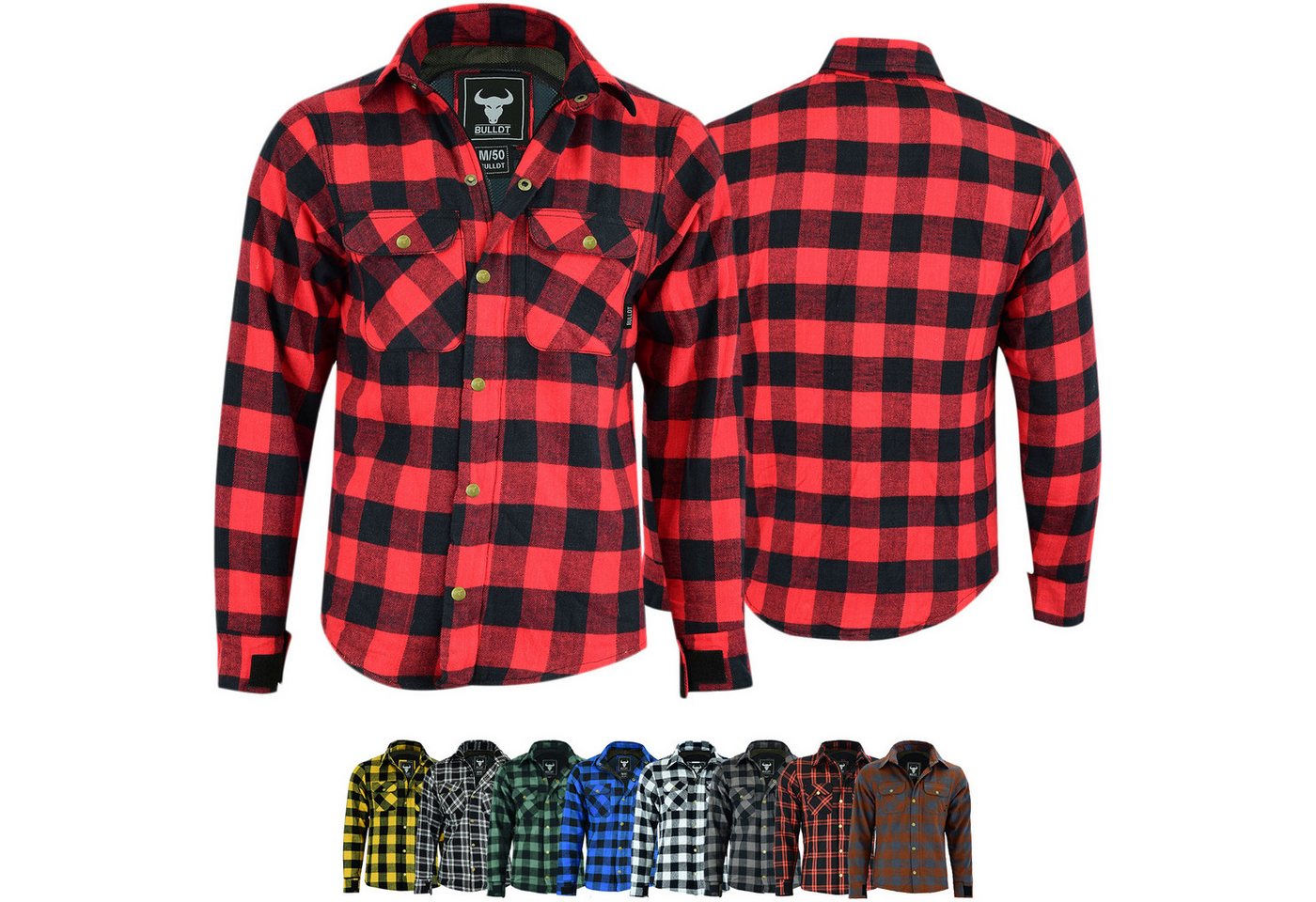 BULLDT Motorradjacke BLD1201 (mit 4 CE-Protektoren) BULLDT Herren Motorradhemd Holzfäller-Look Hemd