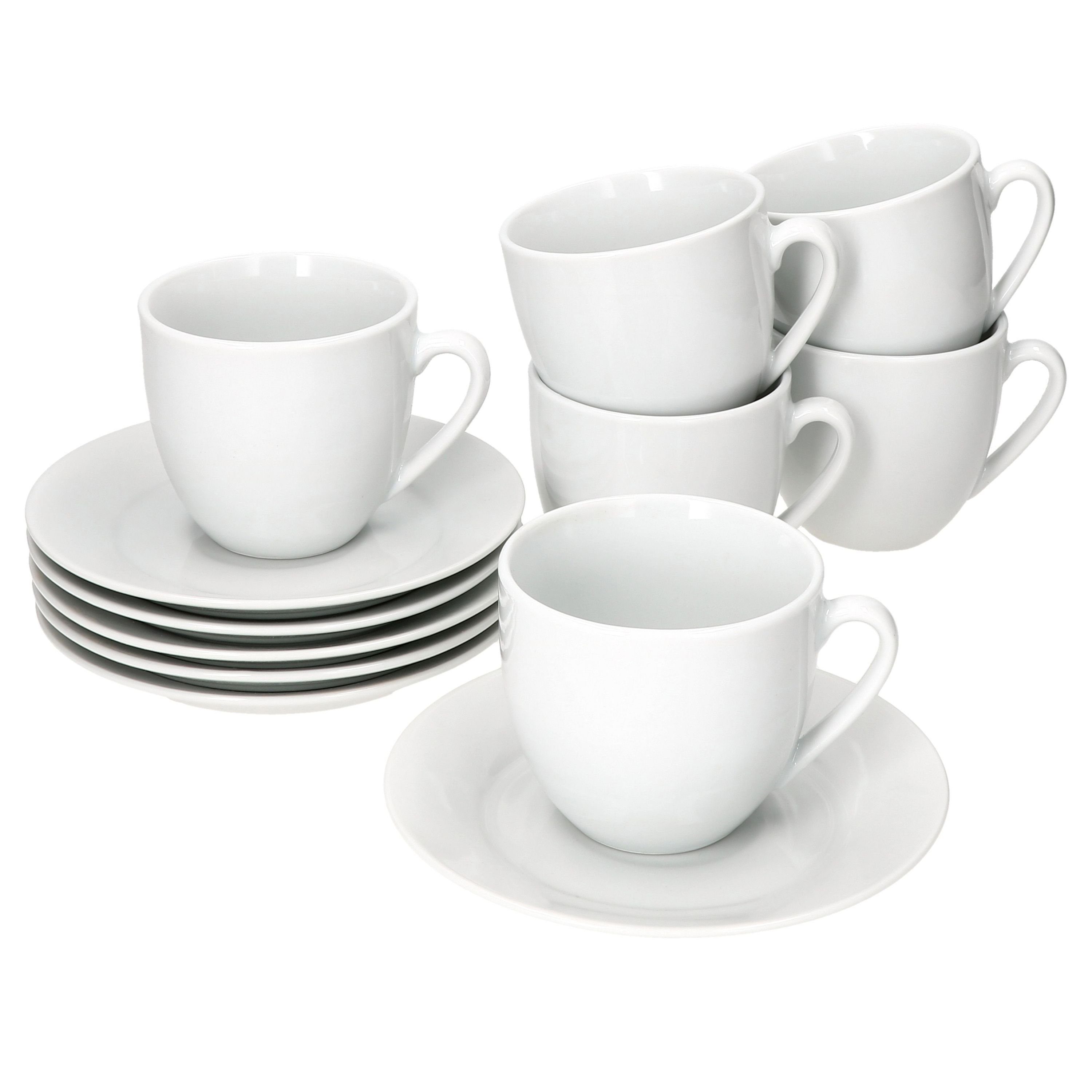 MamboCat Tasse 6er Set Tommy Kaffeetassen mit Untertassen für 6 Personen, Porzellan