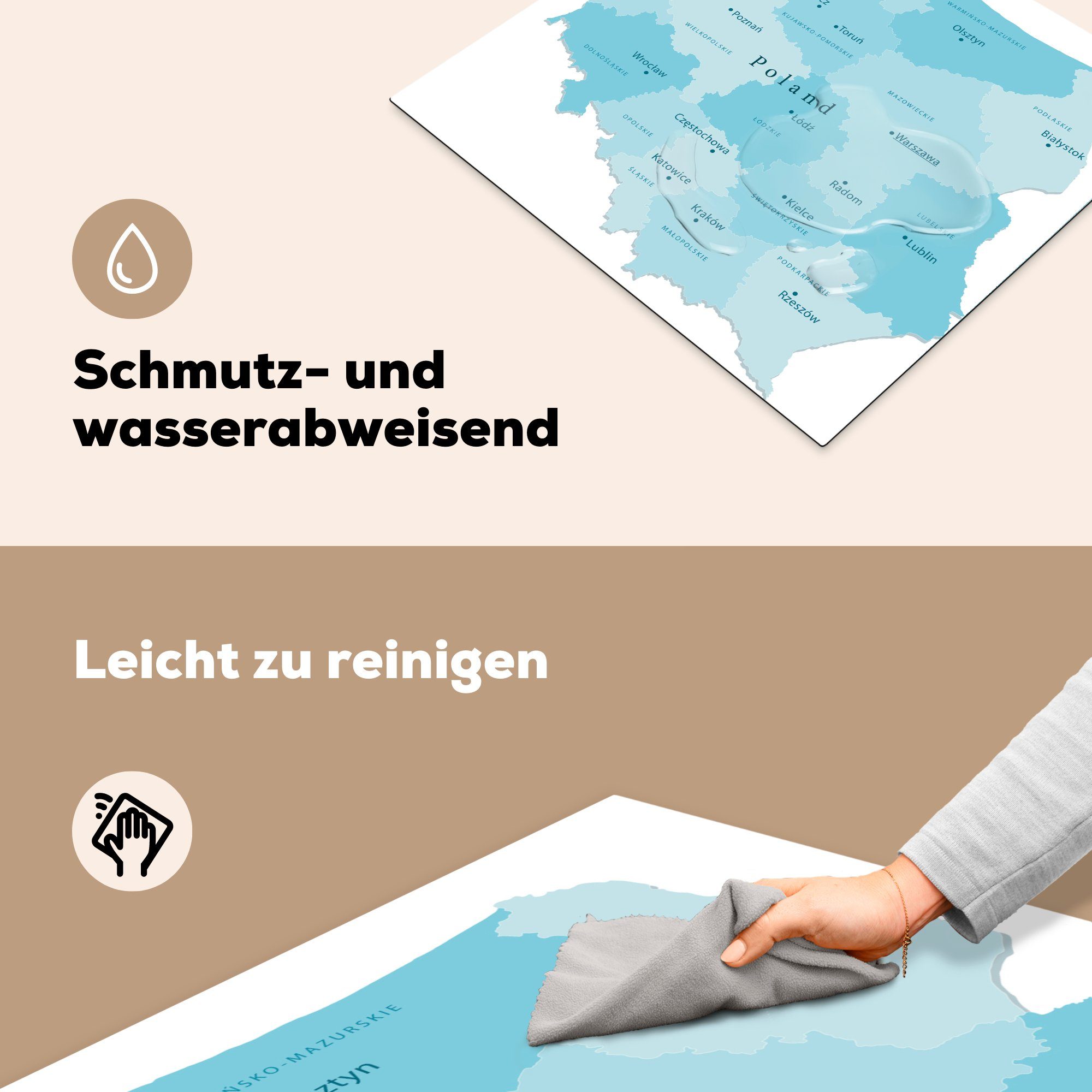 cm, (1 tlg), der Vinyl, Induktionskochfeld, Pole Blau, Herdblende-/Abdeckplatte Illustration in Ceranfeldabdeckung 57x51 MuchoWow einer Karte Induktionsschutz,