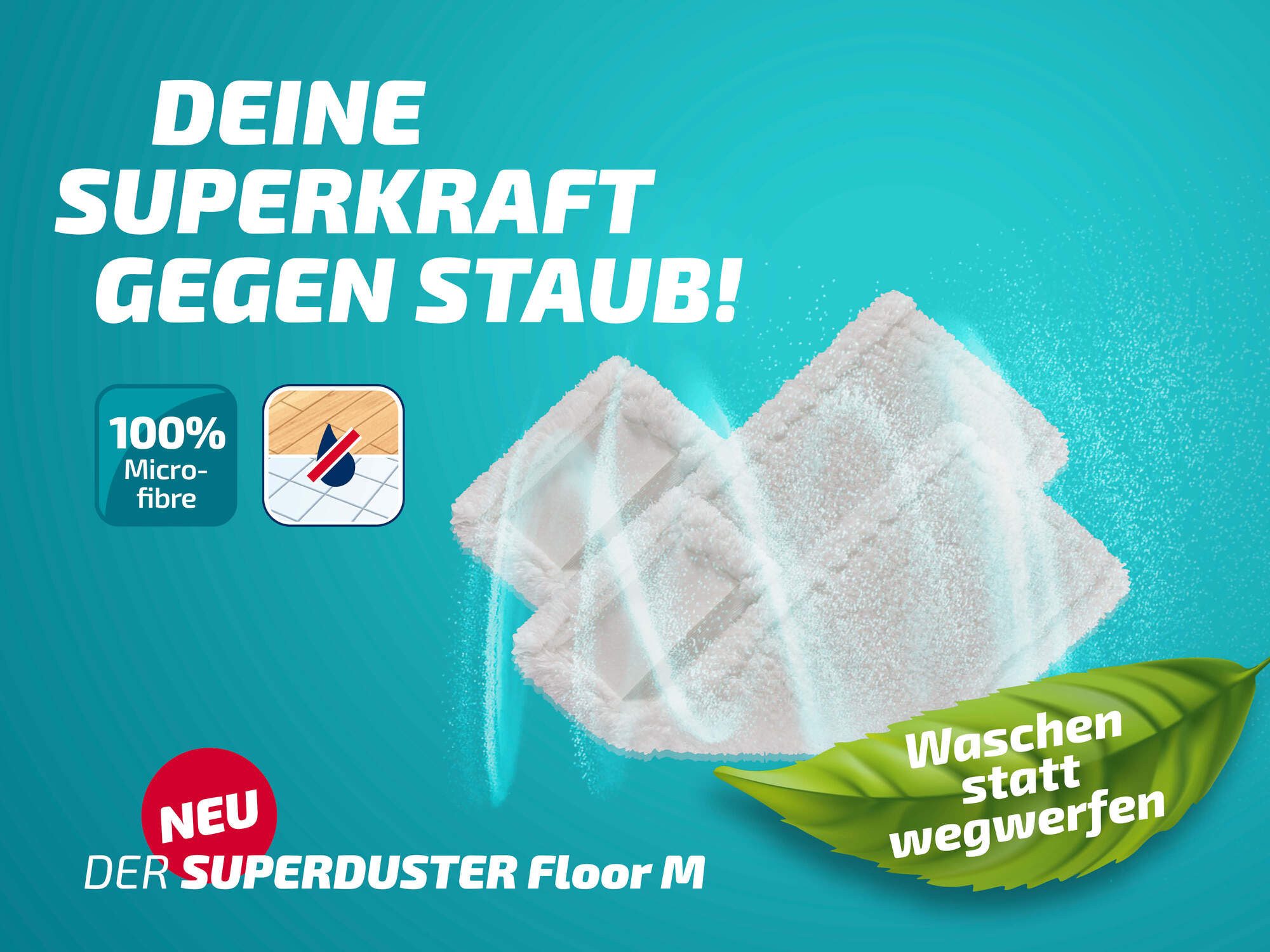 Leifheit Staubbezug SUPERDUSTER Floor M 2er Set Wischbezug (Mikrofaser, 16.0x39.0 cm, 2-tlg., langlebig, waschbar, kompatibel mit Größe XL Wischer)