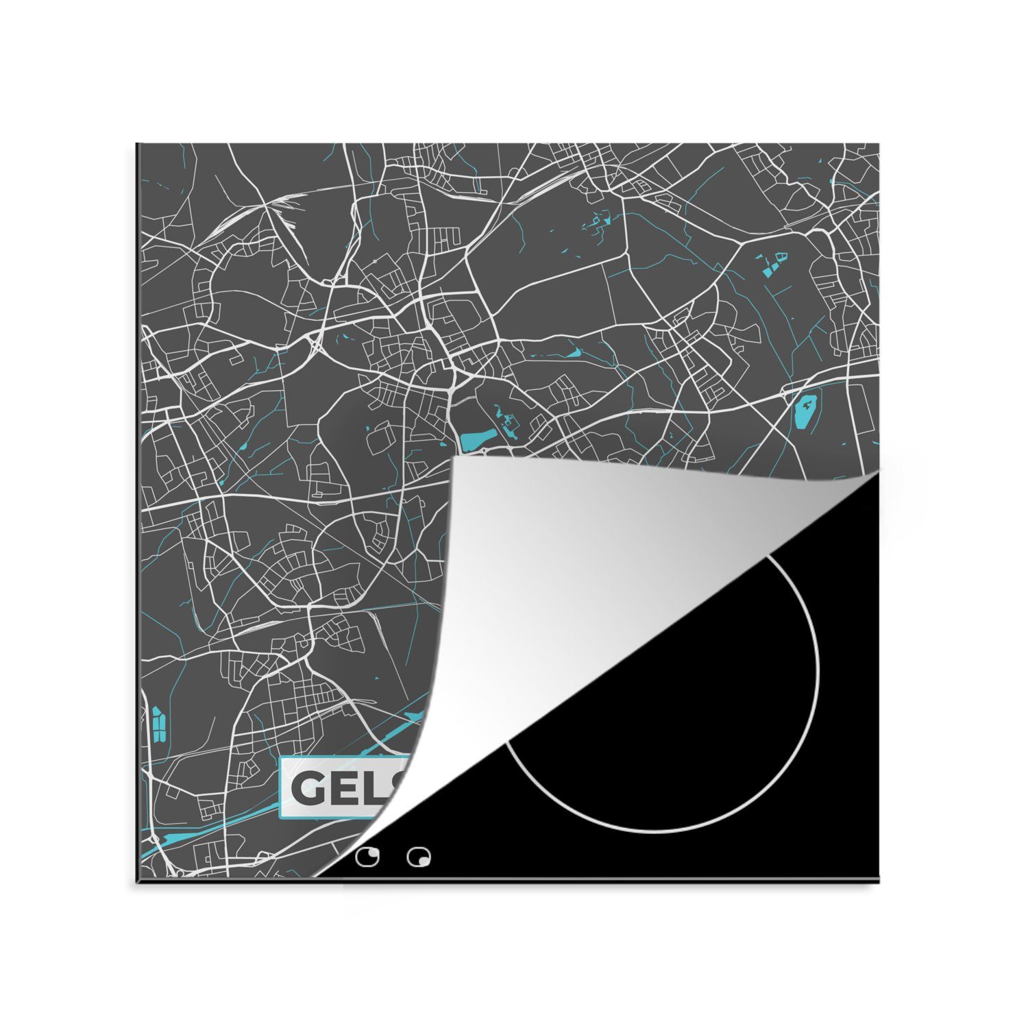 Vinyl, Deutschland Arbeitsplatte - küche 78x78 - tlg), Gelsenkirchen MuchoWow Herdblende-/Abdeckplatte - Stadtplan für Karte, (1 Ceranfeldabdeckung, cm,