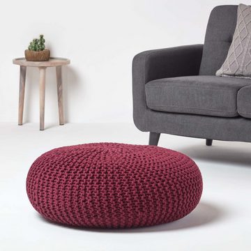 Homescapes Pouf Großer Strickpouf 100% Baumwolle, pflaume