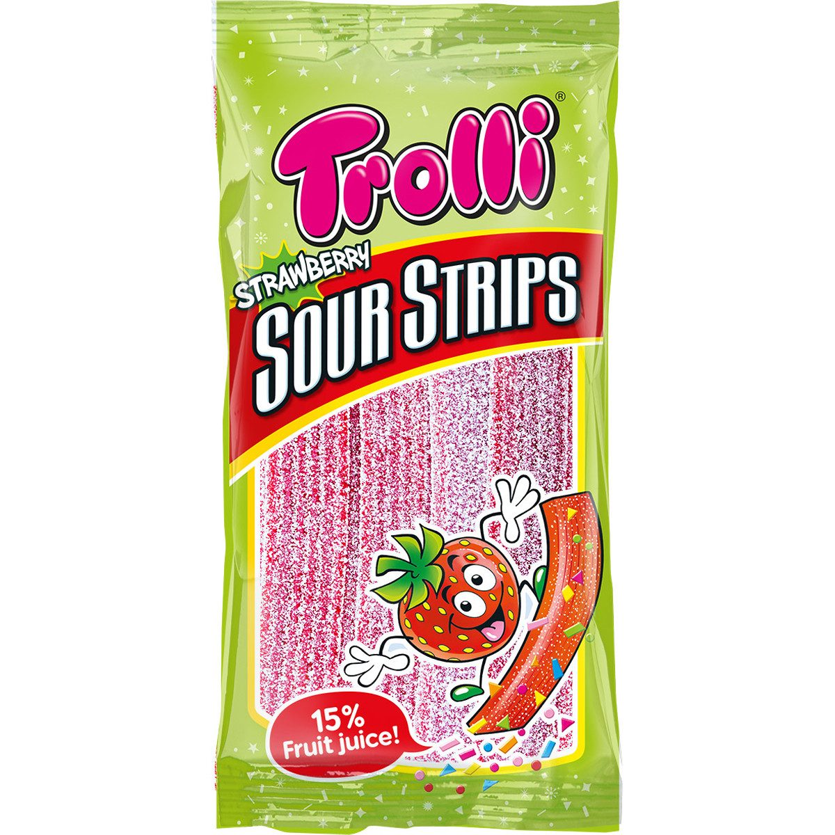 TROLLI Süßigkeit, Trolli Strawberry Sour Strips saure Fruchtgummi Streifen 85g