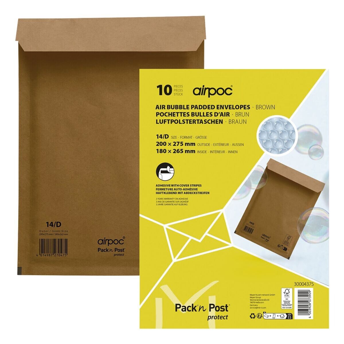 MAILMEDIA Versandtasche airpoc®, mit PE-Luftpolsterung, 20,2x27,5 cm, ohne Fenster, Haftklebung