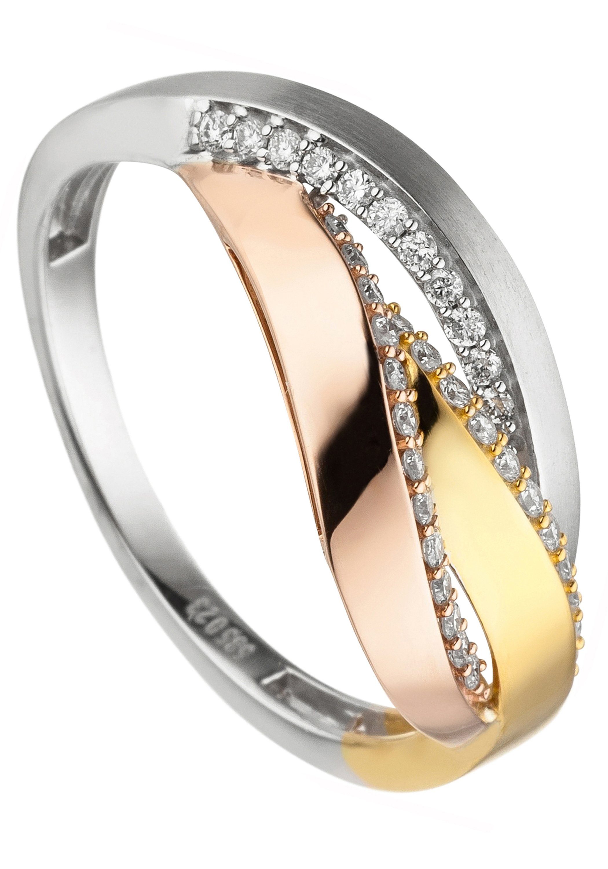 Fingerring 585 Gold Tricolor-Ring mit Diamanten, 36 JOBO