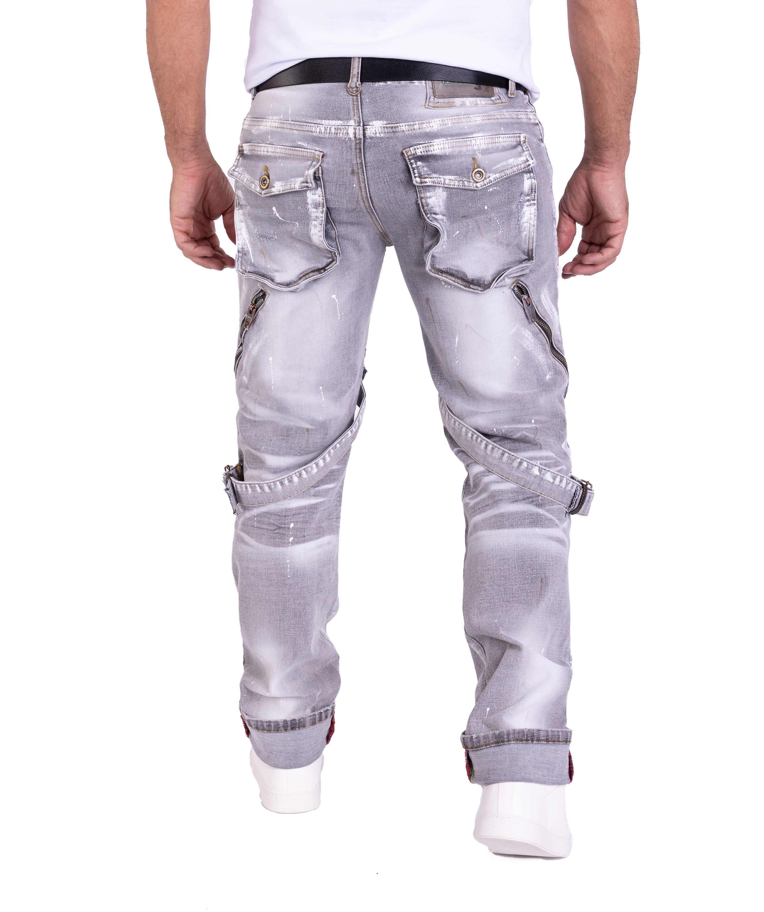 KINGZ Slim-fit-Jeans Regular FIT Jeans mit Retro Batik Waschung