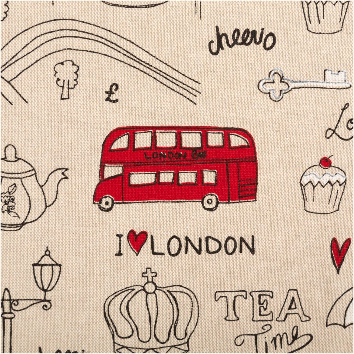 Stoff Dekostoff Leinenlook London natur schwarz rot, 140 cm breit, pflegeleicht