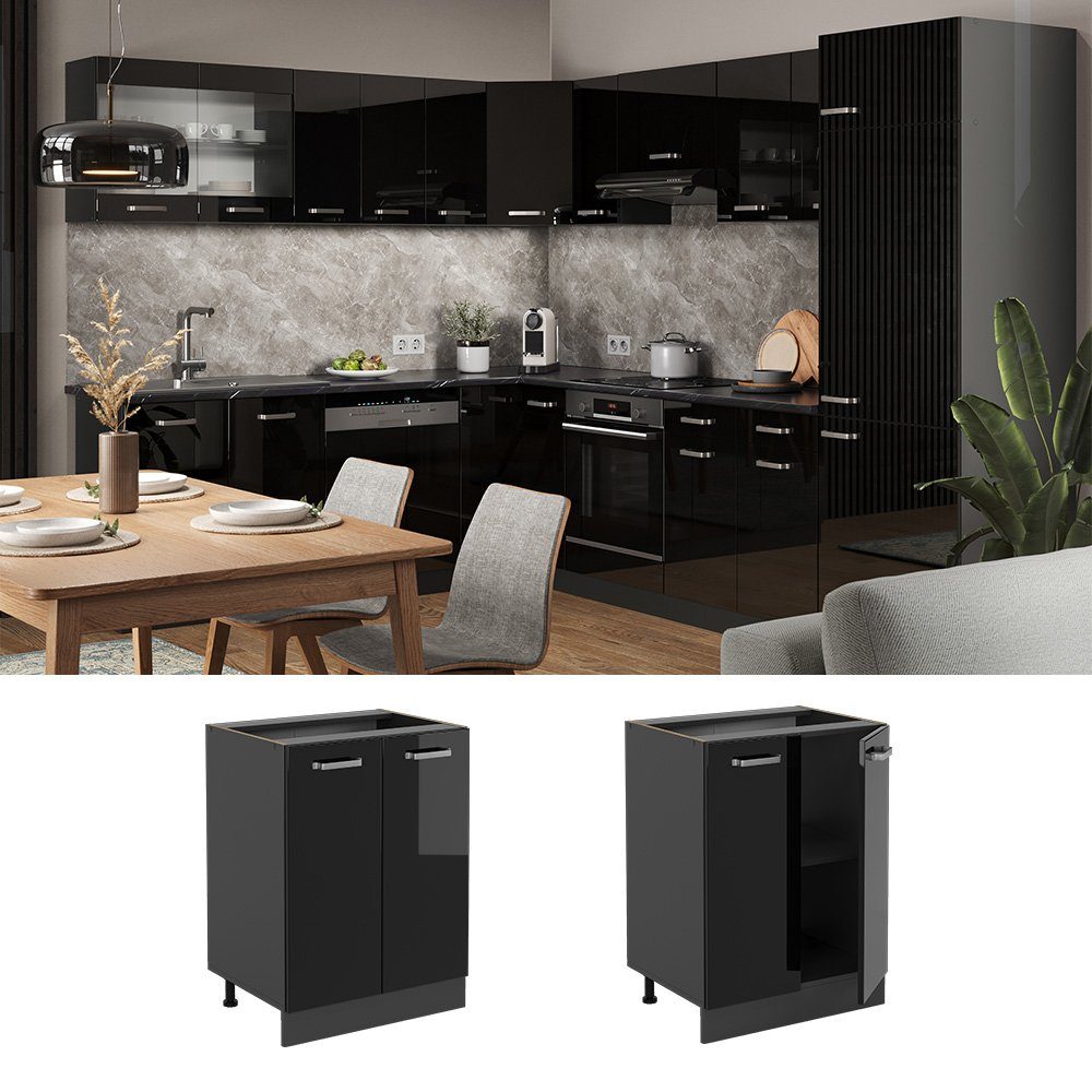 Vicco Unterschrank R-Line, Schwarz Hochglanz/Anthrazit, 60 cm ohne Arbeitsplatte (1-St)