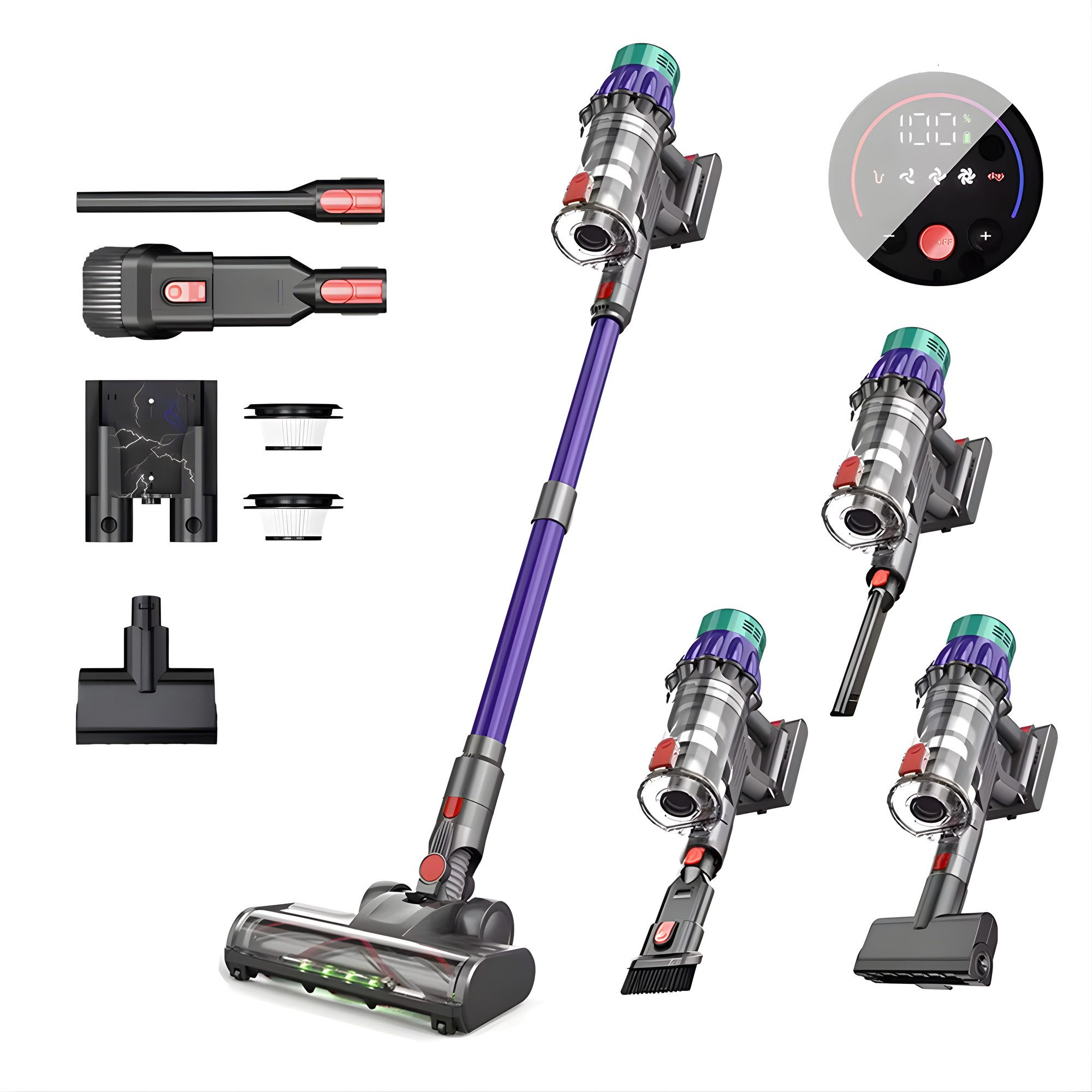 Athlix Handstaubsauger V15 Akku-Staubsauger, bürstenloser Handstaubsauger Sauger beutellos, 650 W, beutellos, 60 Min. Laufzeit, 55 kPa, bürstenlos