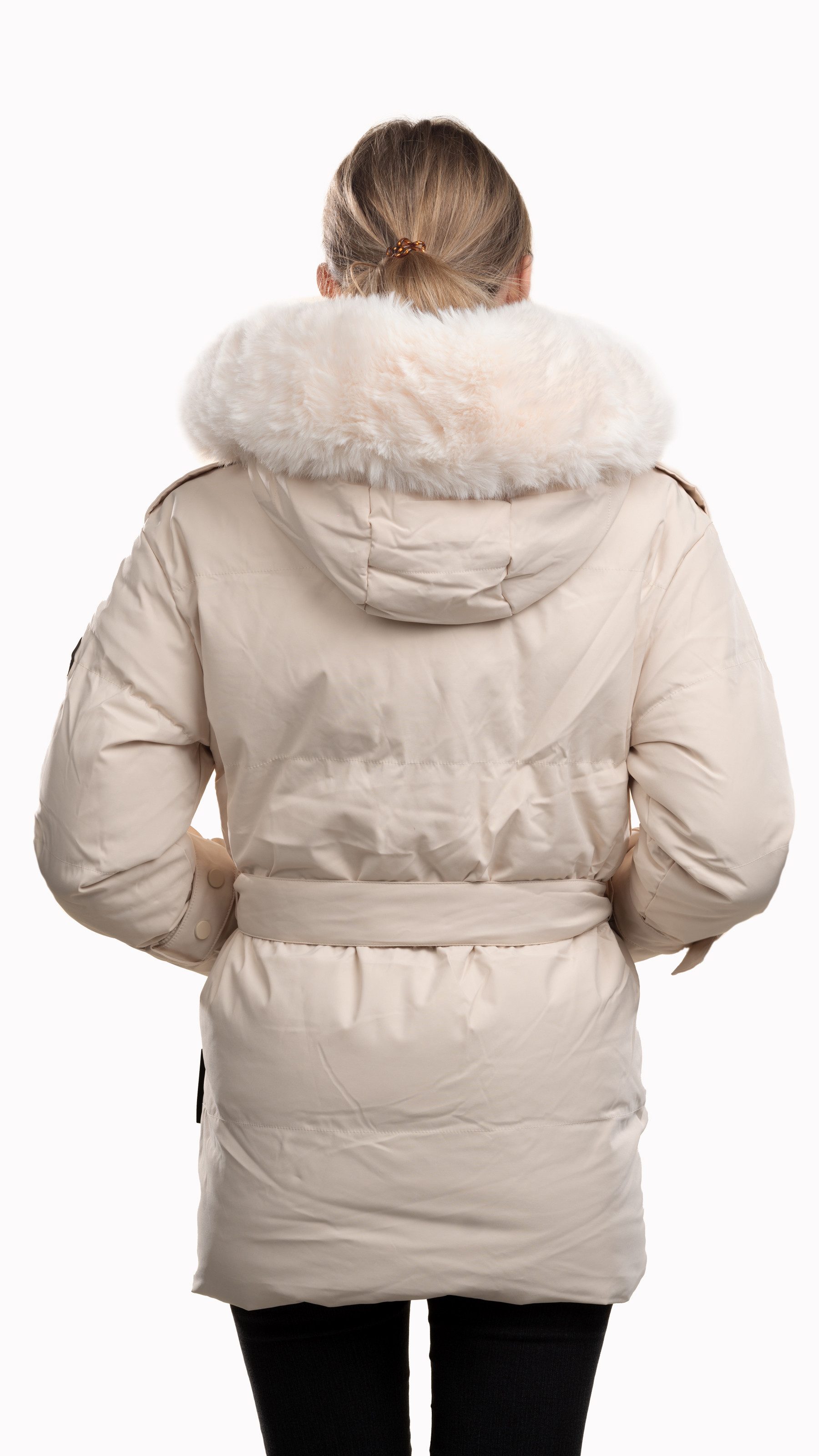 Shorai Steppjacke SH2404.601 abnehmbarer Kunstfellbesatz an der Kapuze, verstellbarer Taillengürtel