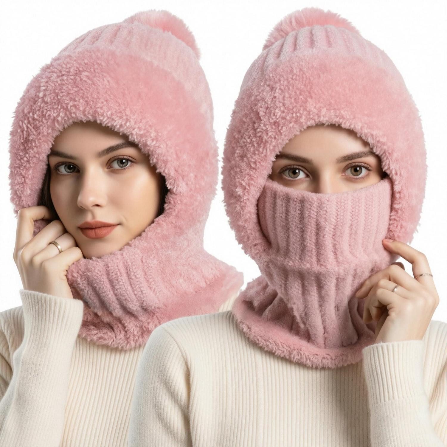 LuxusKollektion Sturmhaube Schalmütze Damen 3-in-1 Rosa (1-St)