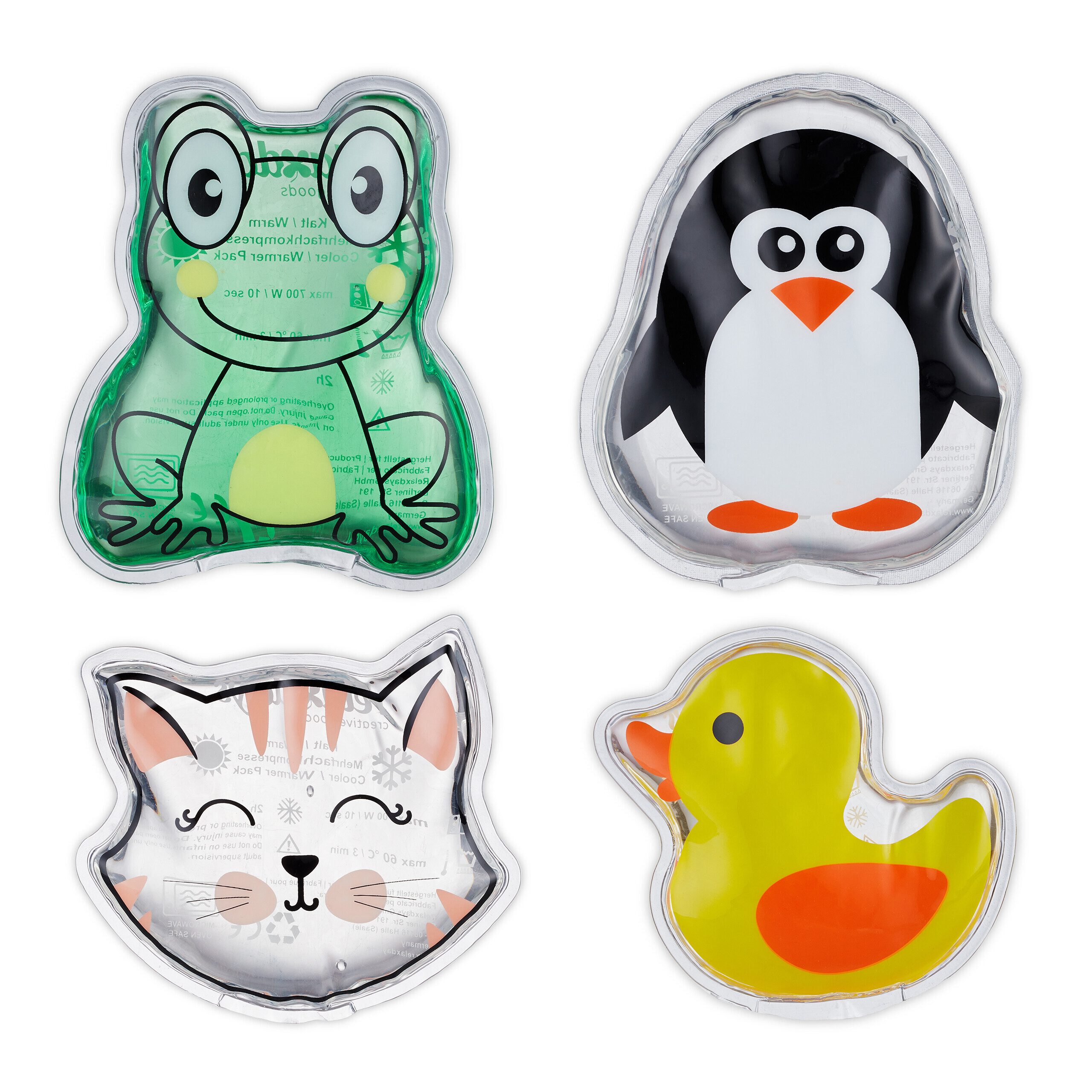 relaxdays Kühlpad Kühlpads Kinder 4er Set, 4-tlg., Kalt-Warm-Kompresse, Sofort-Kältekompresse