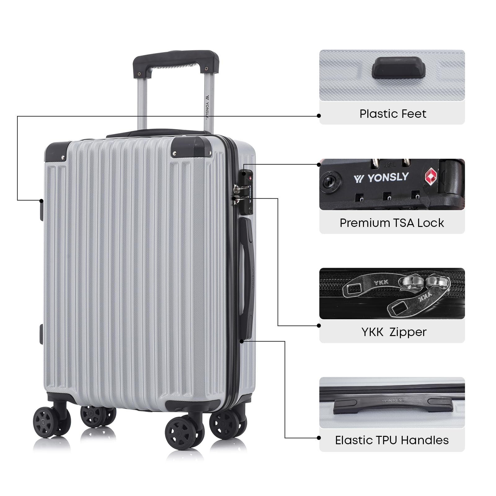 YONSLY Trolley Premium Hartschalen-Reisekoffer Trolley Handgepäck, 4 Rollen, TSA-Schloss, YKK-Reißverschluss, ABS-Hartschale, Aluminium – Bild 5 von 5