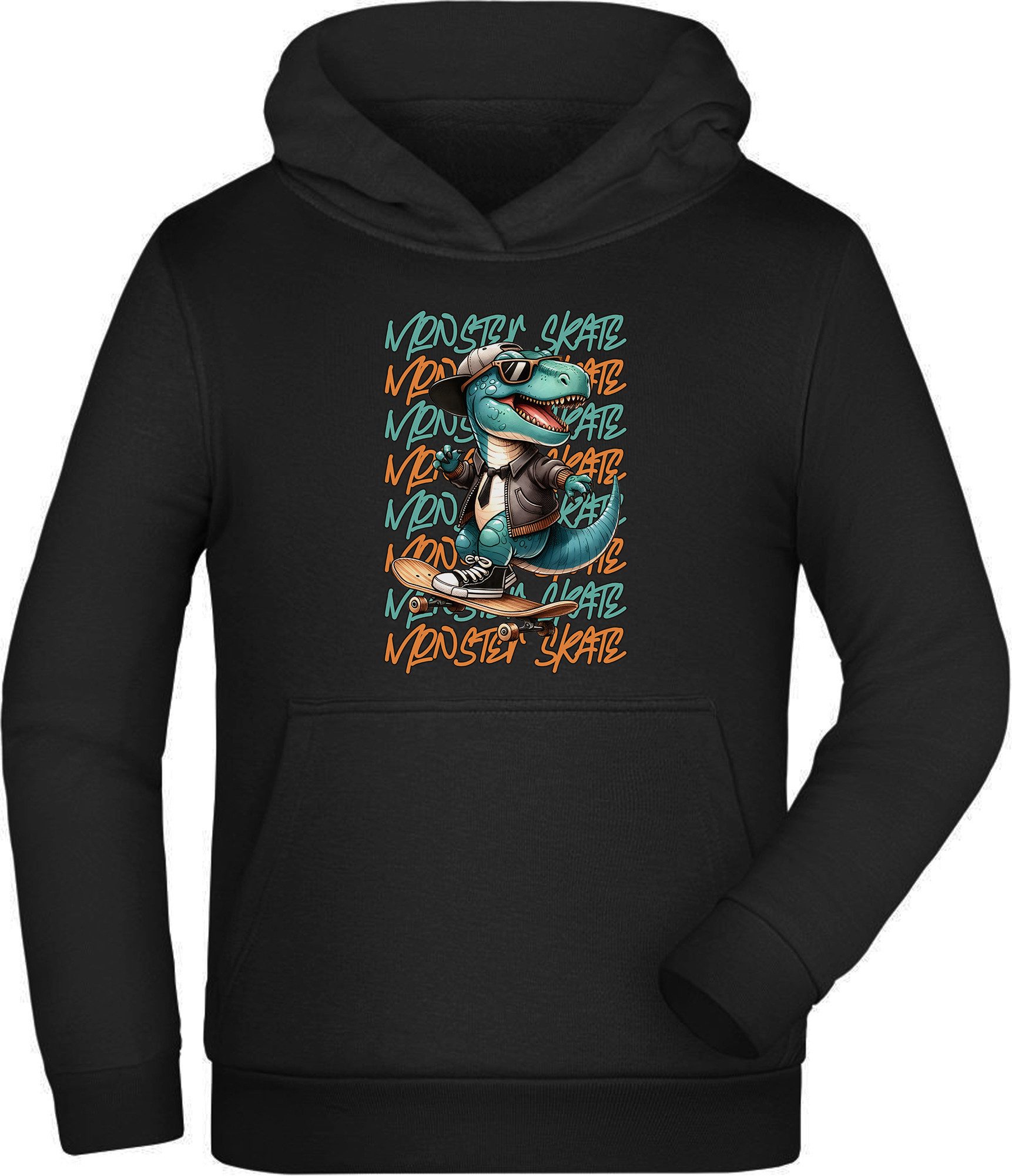Hoodie Kinder Kapuzensweater - Skateboard Dino mit Monster Skater