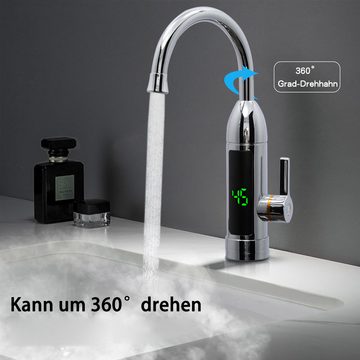 Vicbuy Durchlauferhitzer Elektrisch Warmwasserhahn, LED Temperaturanzeige einstellbar 360° schwenkbar, Kein Schlauch