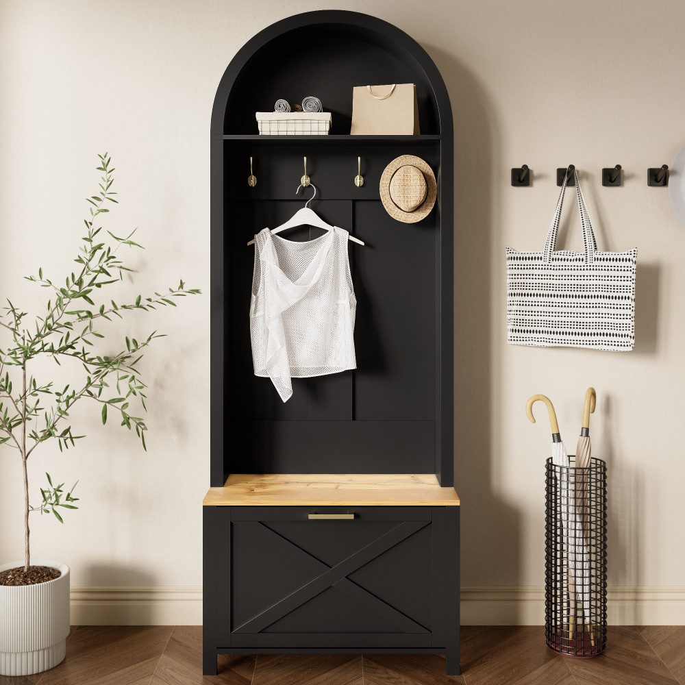 BBWL Garderobenschrank Garderobenschrank mit Schuhregal und Haken Multifunktionaler Hall Tree aus MDF mit Ablage, Eisenfüßen