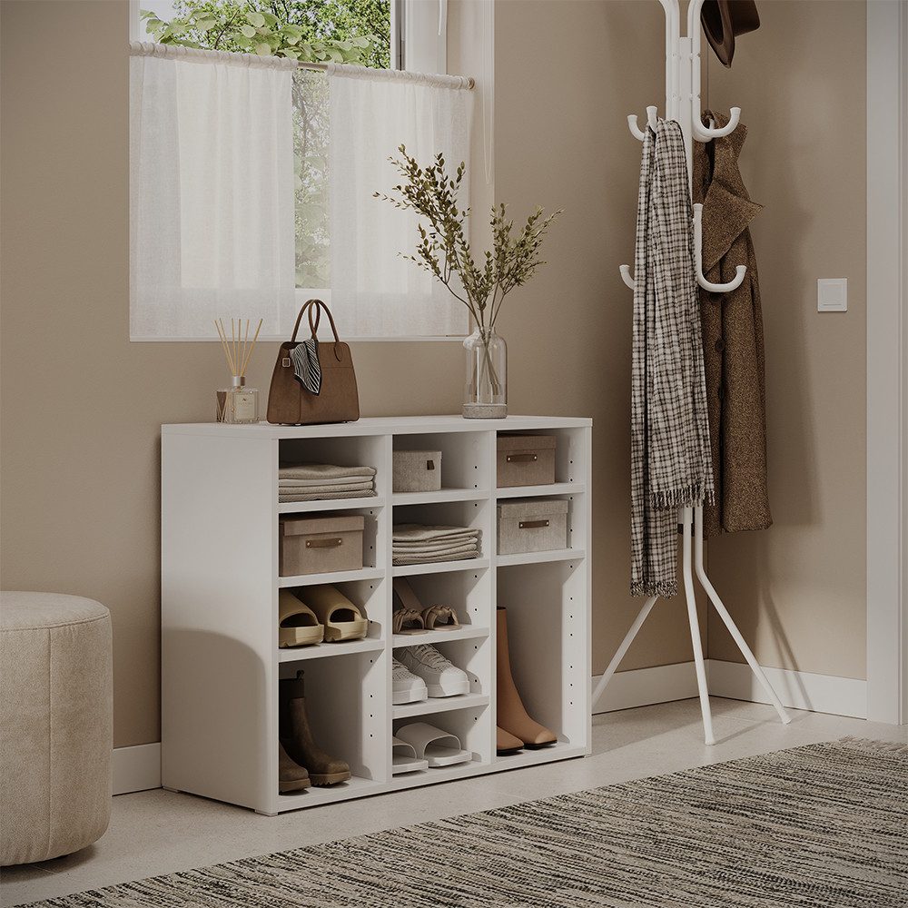 Vicco Schuhregal Lysander, Weiß, 78.6 x 65.5 cm mit 12 offenen Fächern, 1-tlg.