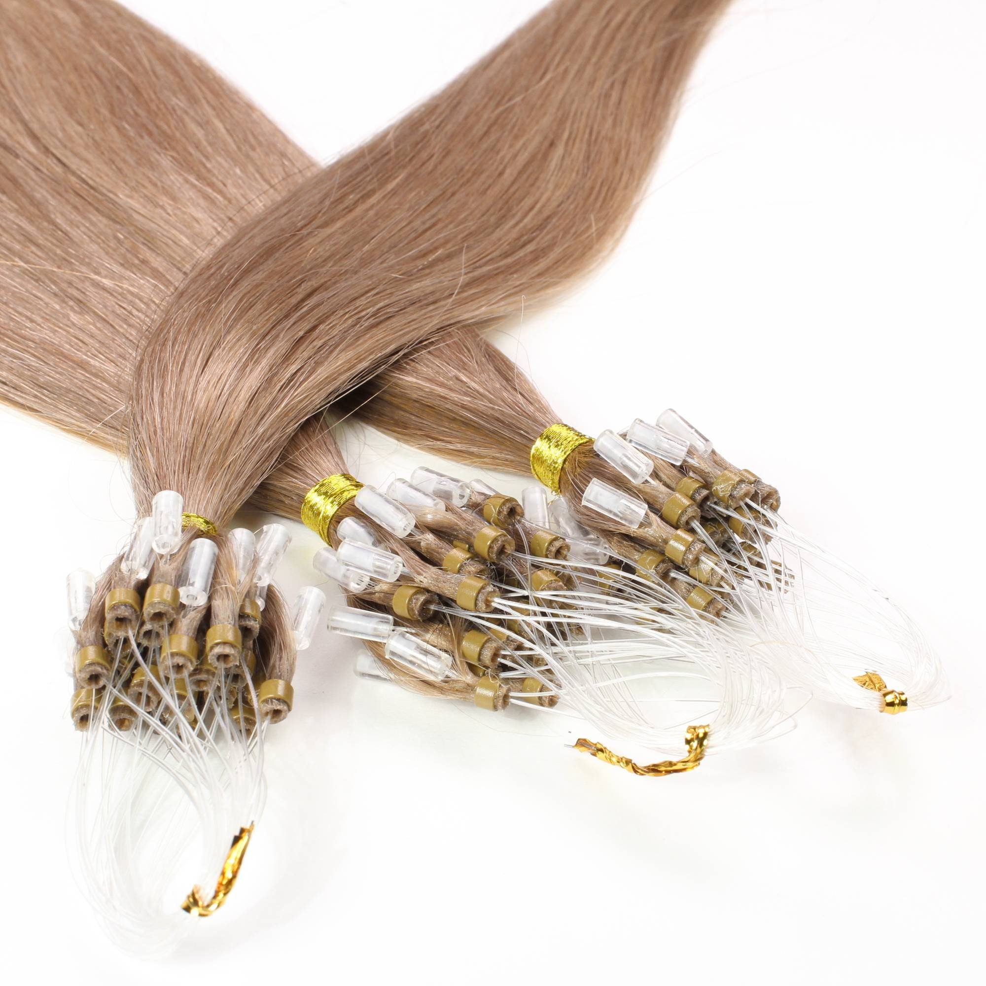hair2heart Echthaar-Extension Microring Loops 0.5g Hell-Lichtblond 40cm #10/31 Gold-Asch glatt 