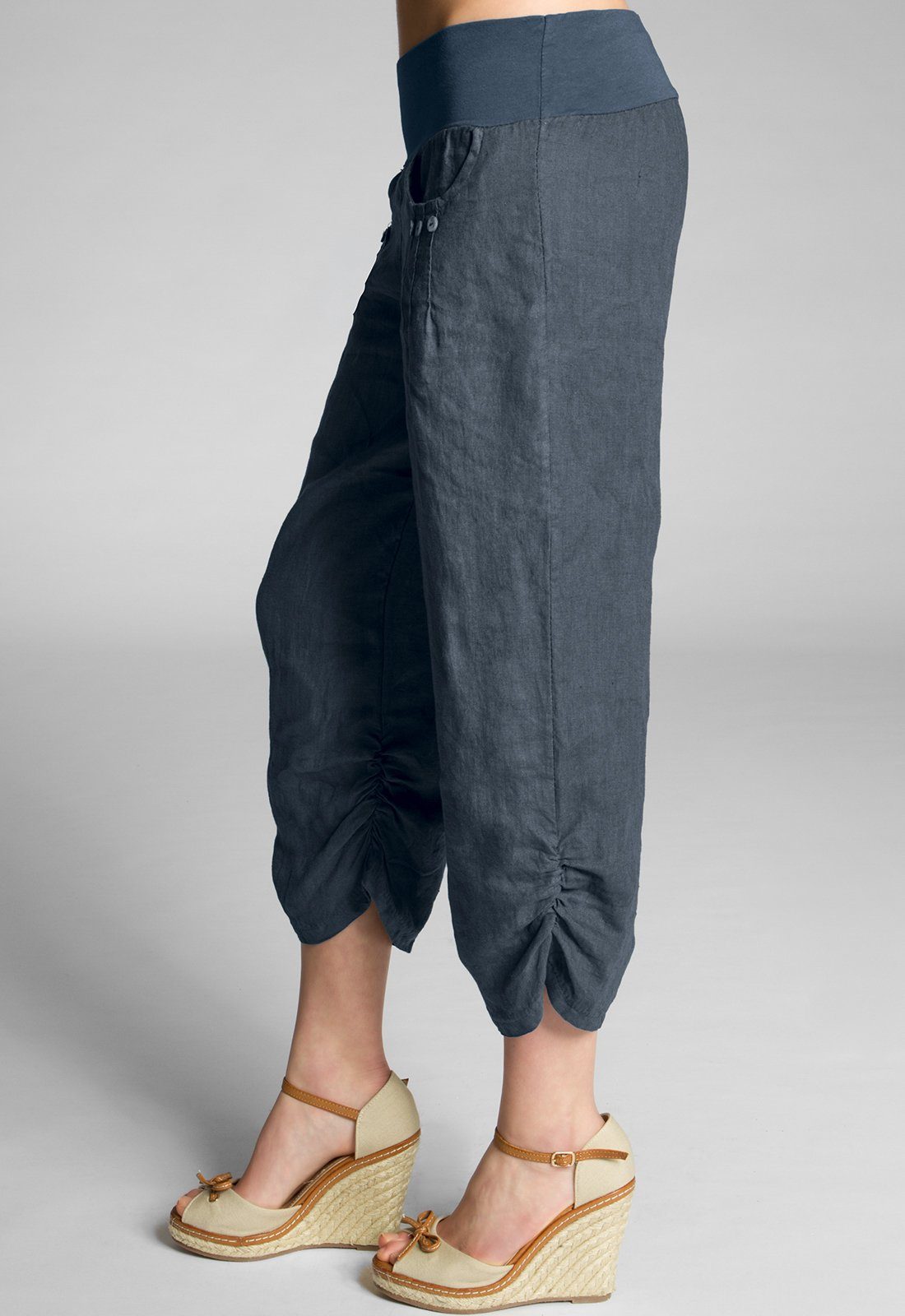 Caspar Leinenhose KHS017 Damen 3/4 Hose aus robustem Leinen mit breitem Stretch Bund - Made in Italy