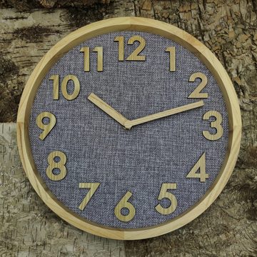 Holzwerk Wanduhr GRONAU Wanduhr aus Holz & Textil in grau, beige