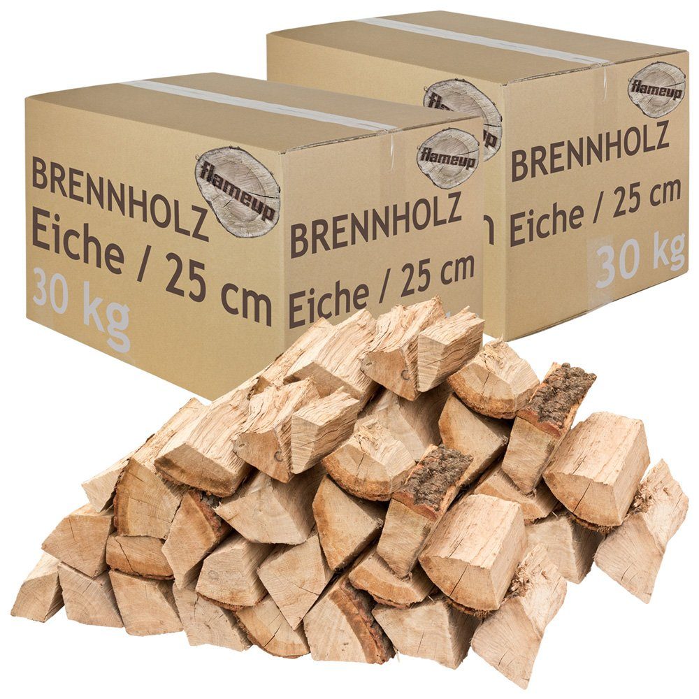 Flameup Kaminholz Brennholz Kaminholz Holz Eiche 60 kg Ofen Kamin Kaminofen Grill 25 cm, 60 kg
