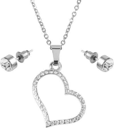 styleBREAKER Ketten-Set (1-tlg), Schmuck Set Halskette und Ohrringe mit Herz