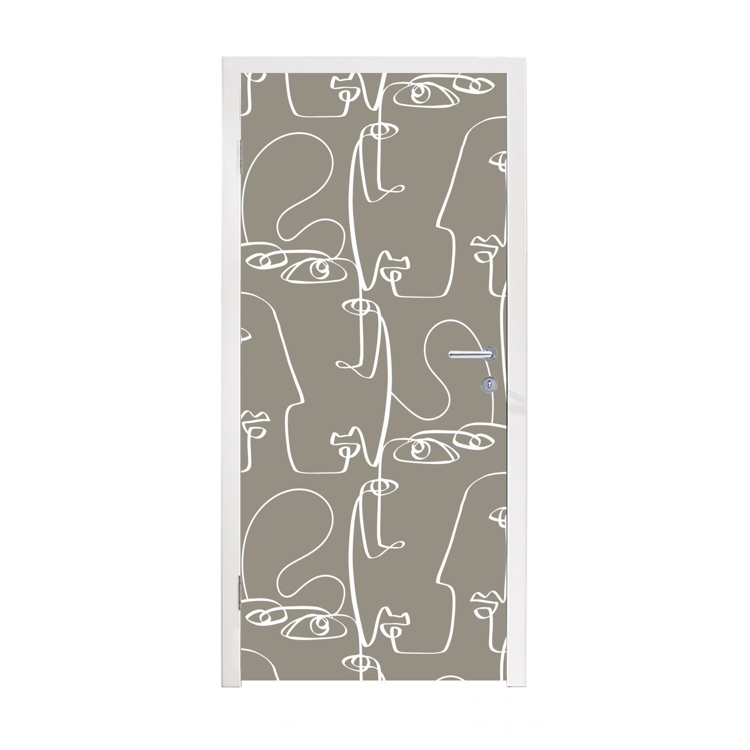 MuchoWow Türtapete Muster - Kopf - Strichzeichnung, Matt, bedruckt, (1 St), Fototapete für Tür, Türaufkleber, 75x205 cm