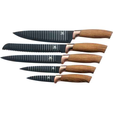 KING Messer-Set Essential (Set, 5-tlg., 5x Messer 20cm, 20cm, 12.5cm 20cm, 8.5cm), Wellenschliff, Griffe in Holzoptik, im Geschenk-Etui