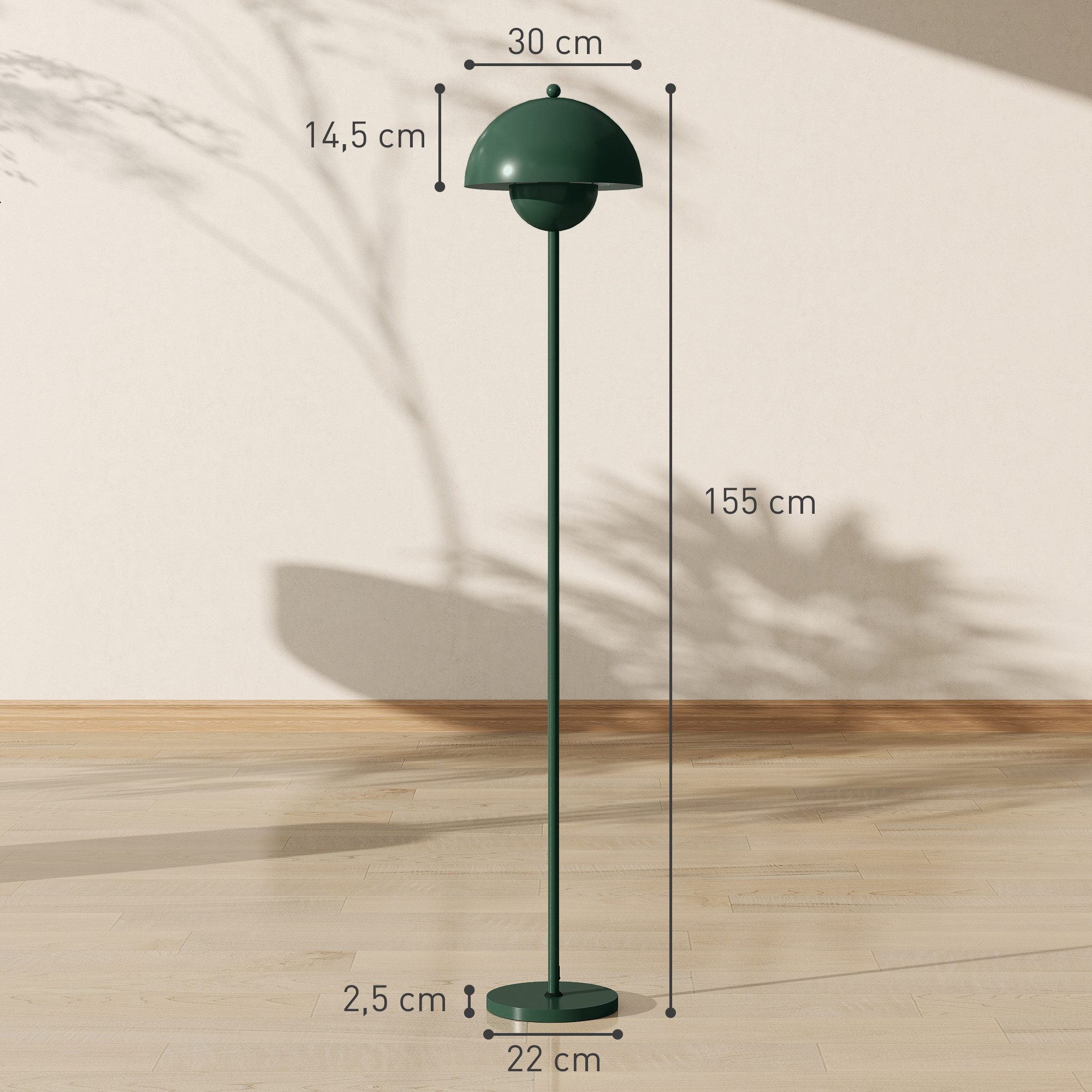 HOMCOM Stehlampe, Fußschalter, reflektierender Lampenschirm, ohne Leutchmittel, Fußschalter für einfache Bedienung