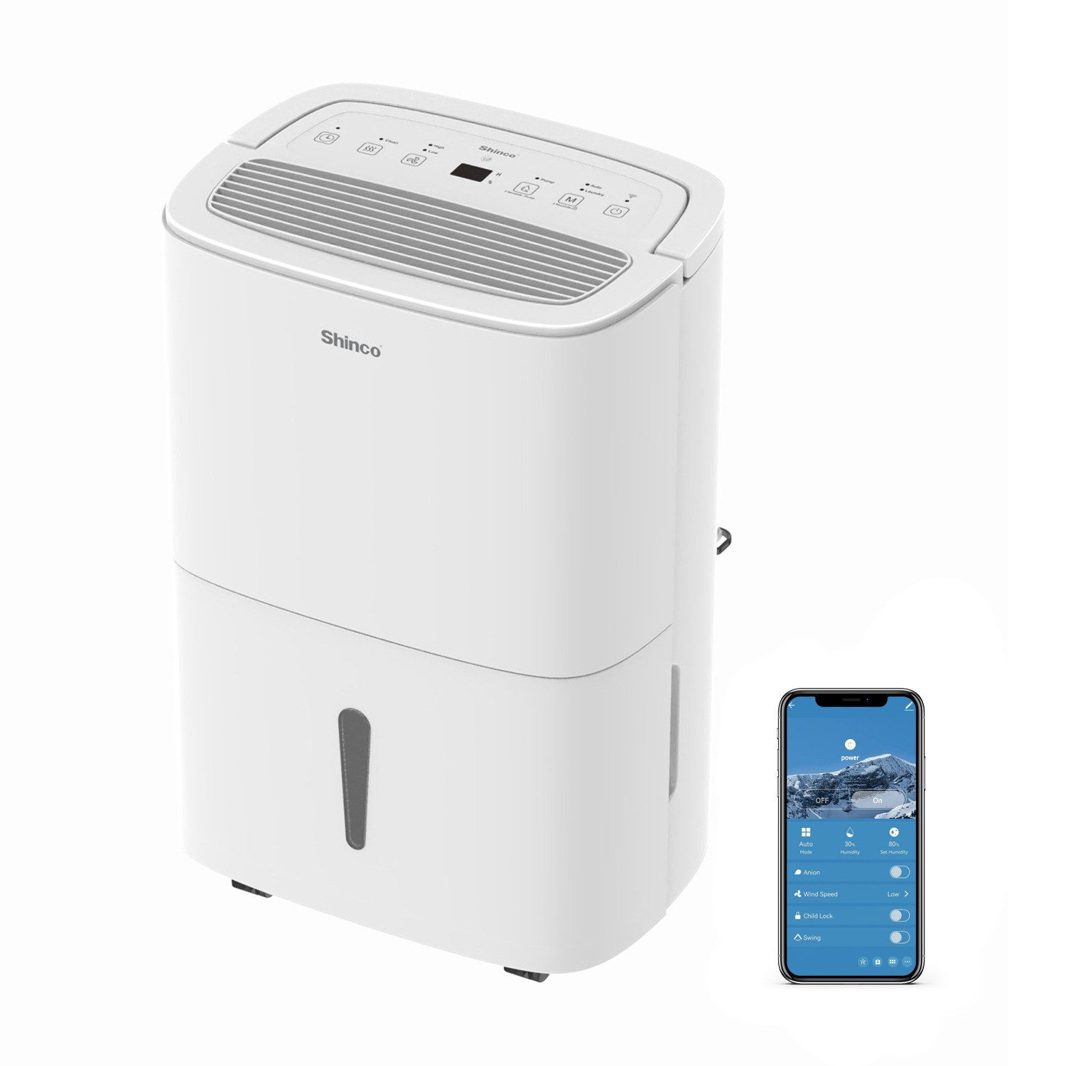 Shinco Luftentfeuchter Luftentfeuchter Elektrisch 50L, Entfeuchter für 165m³, Wifi, Pump, für 165 m³ Räume, Entfeuchtung 50 l/Tag, Tank 7 l, 50L elektrischer Luftentfeuchter, für 165m³, pump, wifi