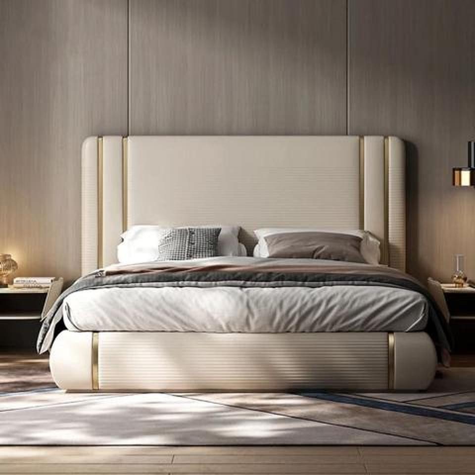 JVmoebel Polsterbett Beiges Polsterbett mit eleganter Polsterung für modernes Wohnen, Made in Europe